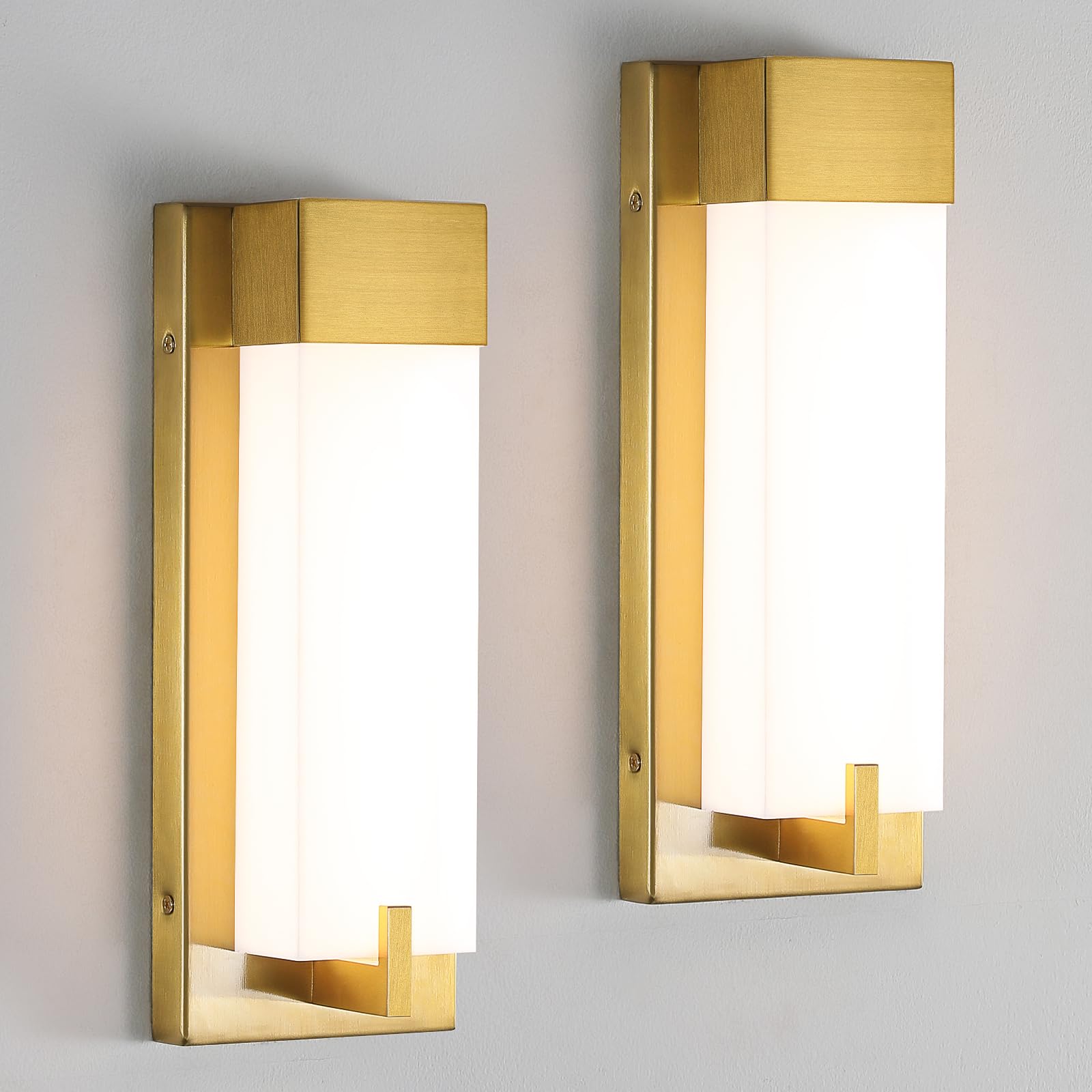 Woshitu Gold Wall Sconce Light - Modern Dimmable Wall Sconces Set Of Two Led 3000K 15W Bathroom Vanity Light With Acrylic Shade Indoor Hardwired Sconce Lighting For Bedroom/Living Room/Hallway/Stairs