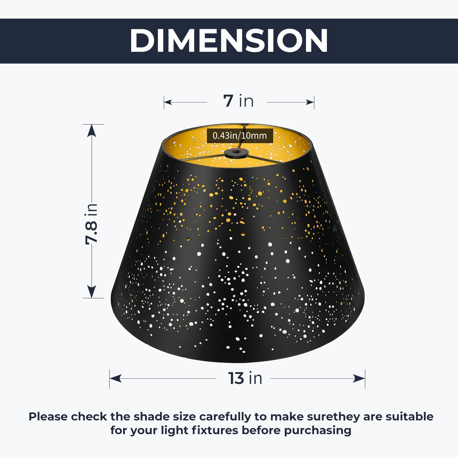ALUCSET Medium Barrel Metal Lampshade, 7x13x7.8 inch, Sky Stars Black/Gold, Model LP-003