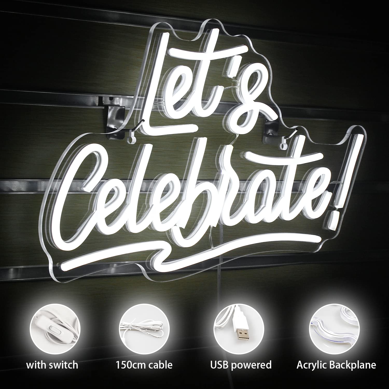 ineonlife Neon Sign LED Wall Decor - inLets Celebratein Acrylic Light for Bedroom, Living Room, Bar, Hotel, Party