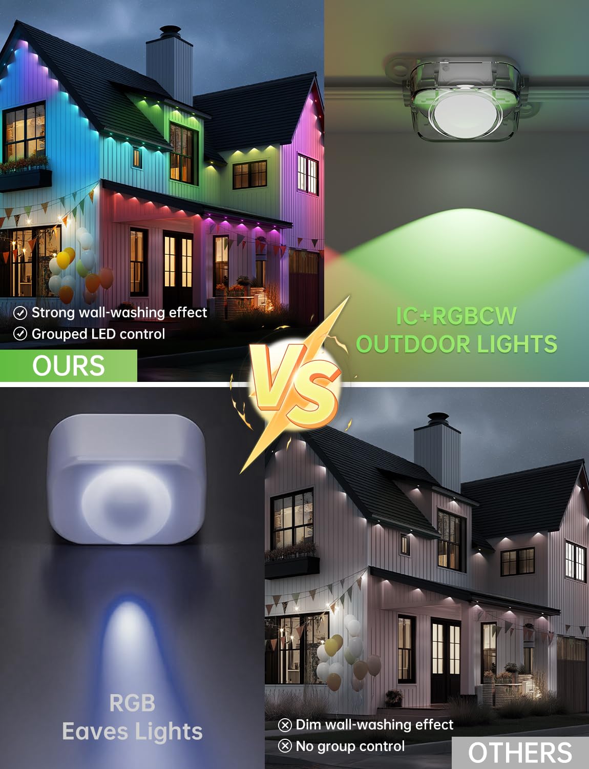 lemonlovely 100FT Outdoor LED Lights - 50 Smart IC+RGBCW, IP67 Waterproof, White, Model 2323, Perfect for Christmas & Halloween Decor