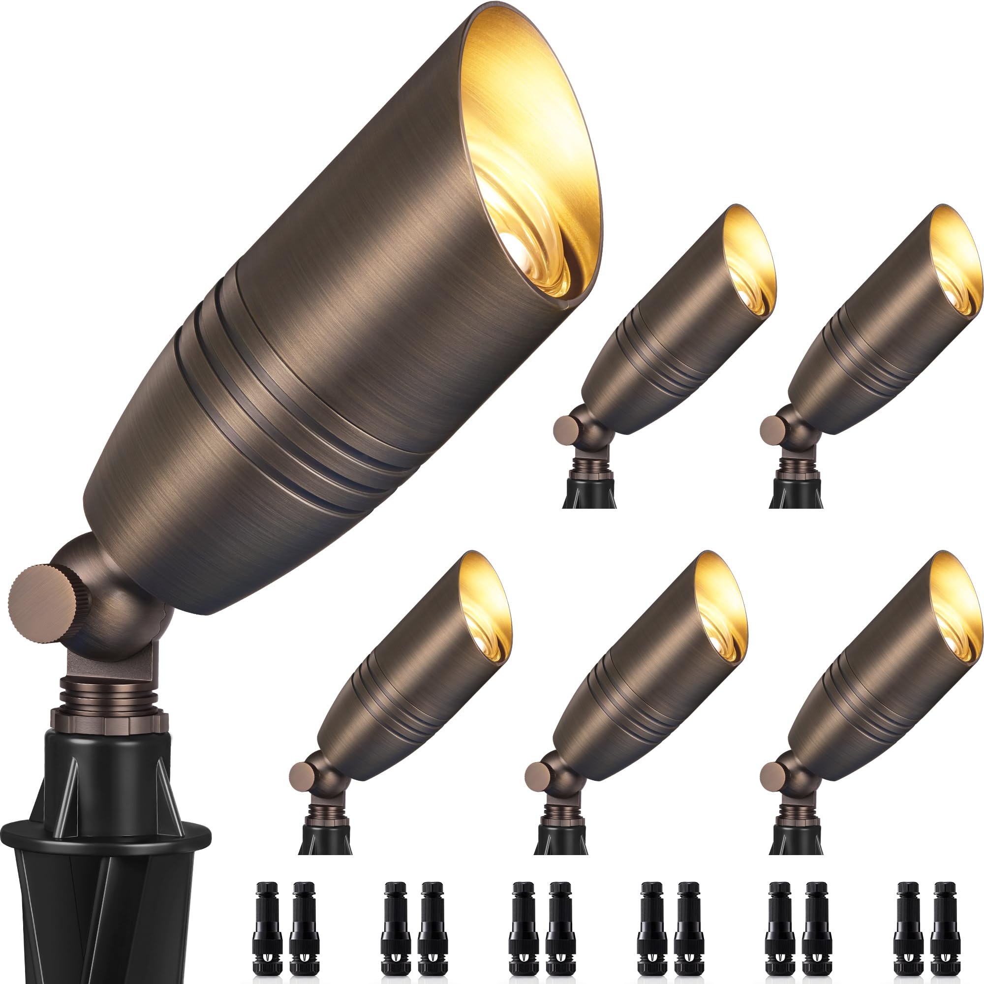 SUNVIE Solid Brass Low Voltage Landscape Lighting 12V LED Landscape Lights Outdoor Spotlights without Bulb, Waterproof Uplights 