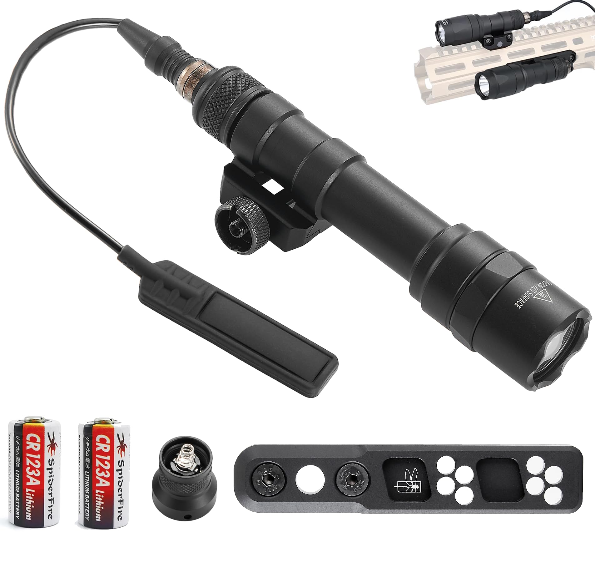 LECPECON Tactical Flashlight Mloc Flashlight with Remote Pressure Switch and Mloc Mount  Picatinny Mount (600)