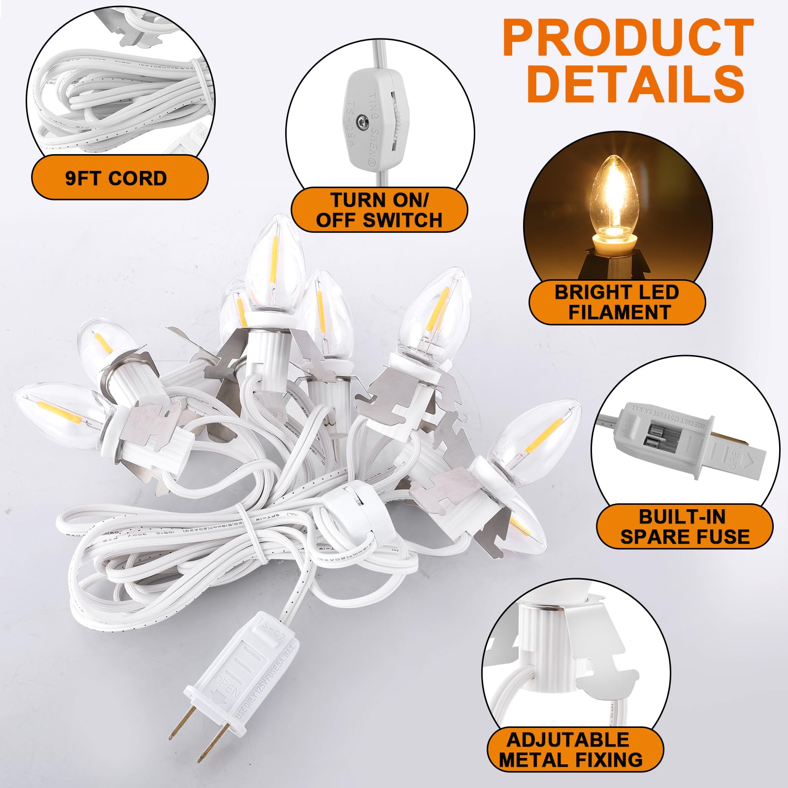 Methuker Christmas Village Lights - 4 LED Warm White Bulbs, C7-1 Model, Holiday Decoration for Xmas Village and Pumpkin Crafts