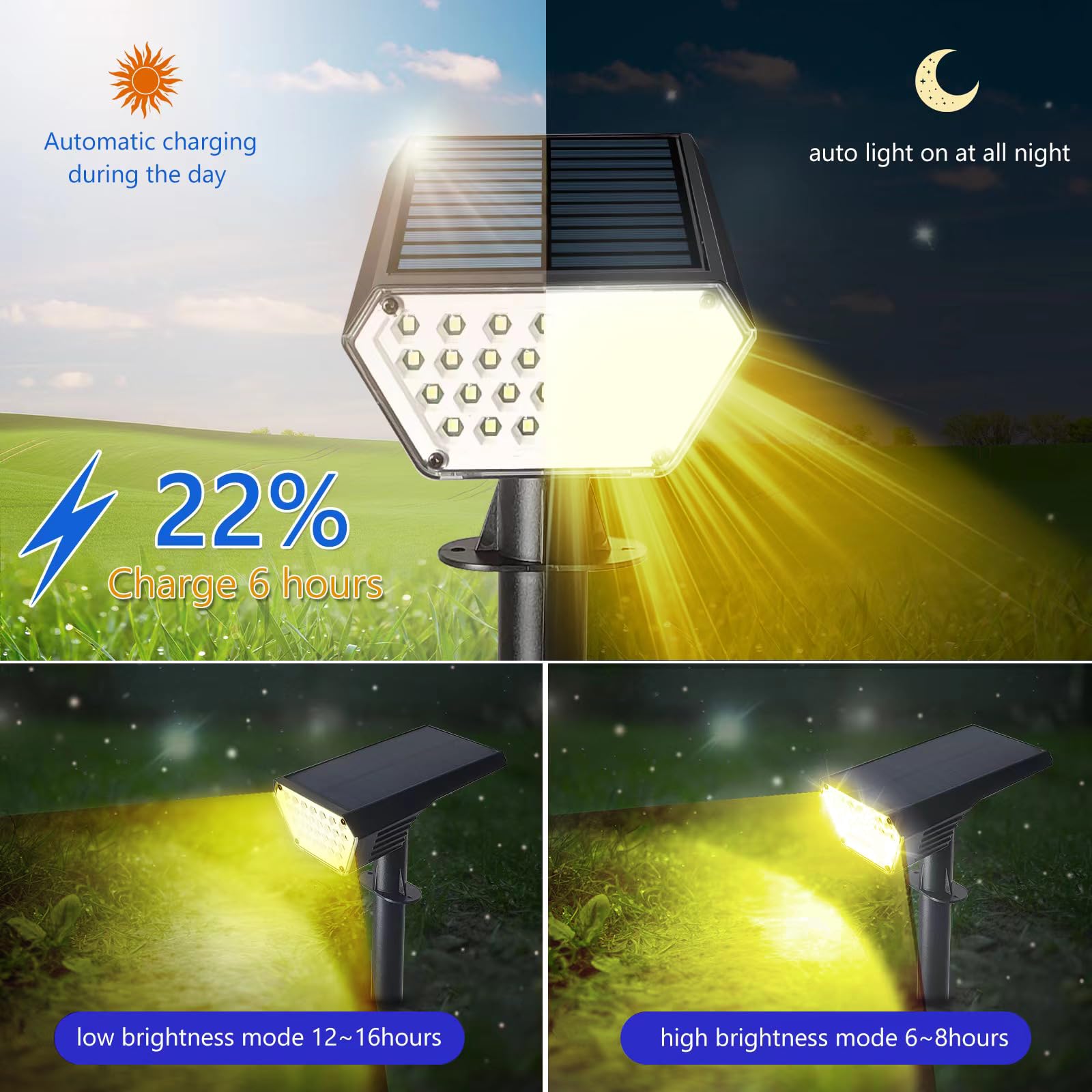 Satucol Solar Spot Lights Outdoor, Waterproof IP65, 6 Pack, Warm White, 2-in-1 Landscape Lighting, Model Satucol-A