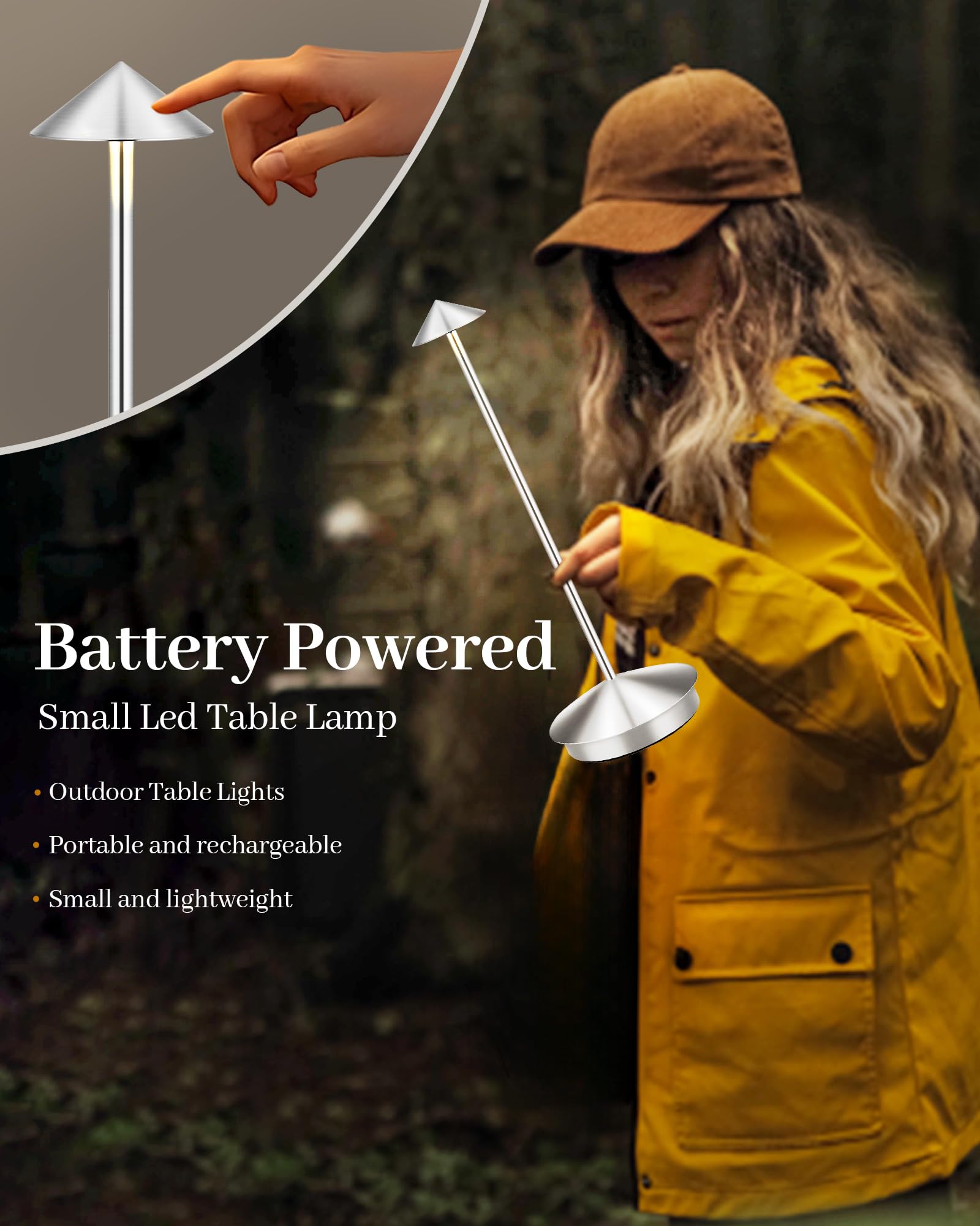 XMINKDZA Portable LED Table Lamp 2 Pack, Rechargeable 6000mAh, IP54 Waterproof, Dimmable, White, Aluminum Metal, Model XDJDSJBBM