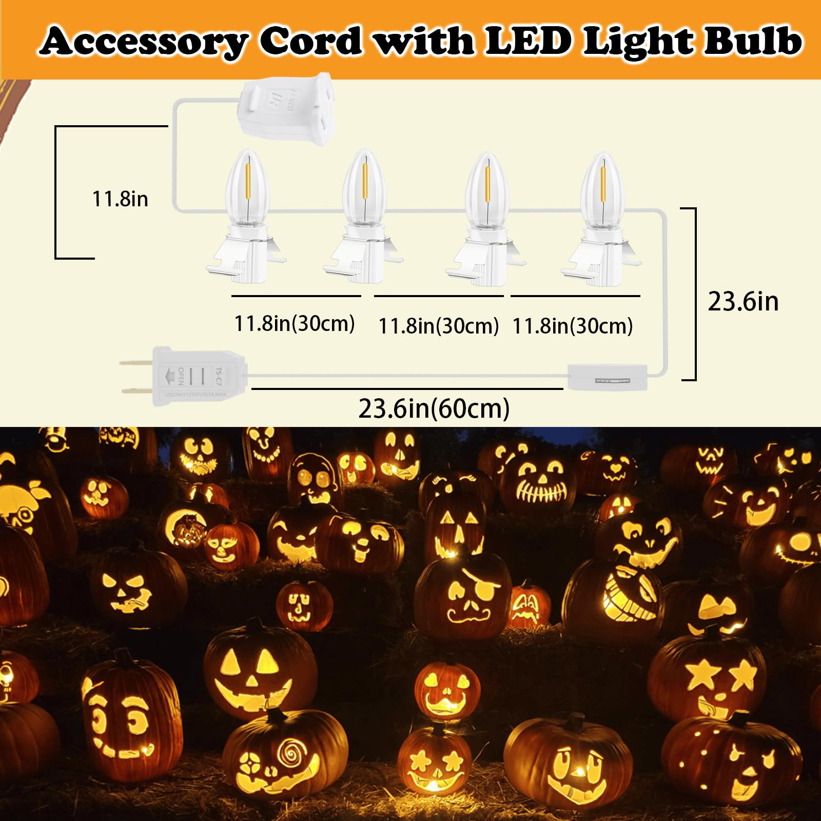 SANJOON C7 Christmas Village String Lights, 4 LED Bulbs, 7.8FT White Cord, Copper Material, 2PCS with Spare Fuse