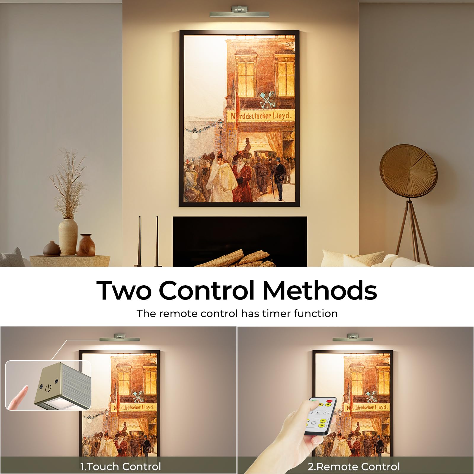 Afyuol Picture Light, Battery Operated, 16in, Greenish Bronze, CCT Dimmable, Remote Control, Model HB-1