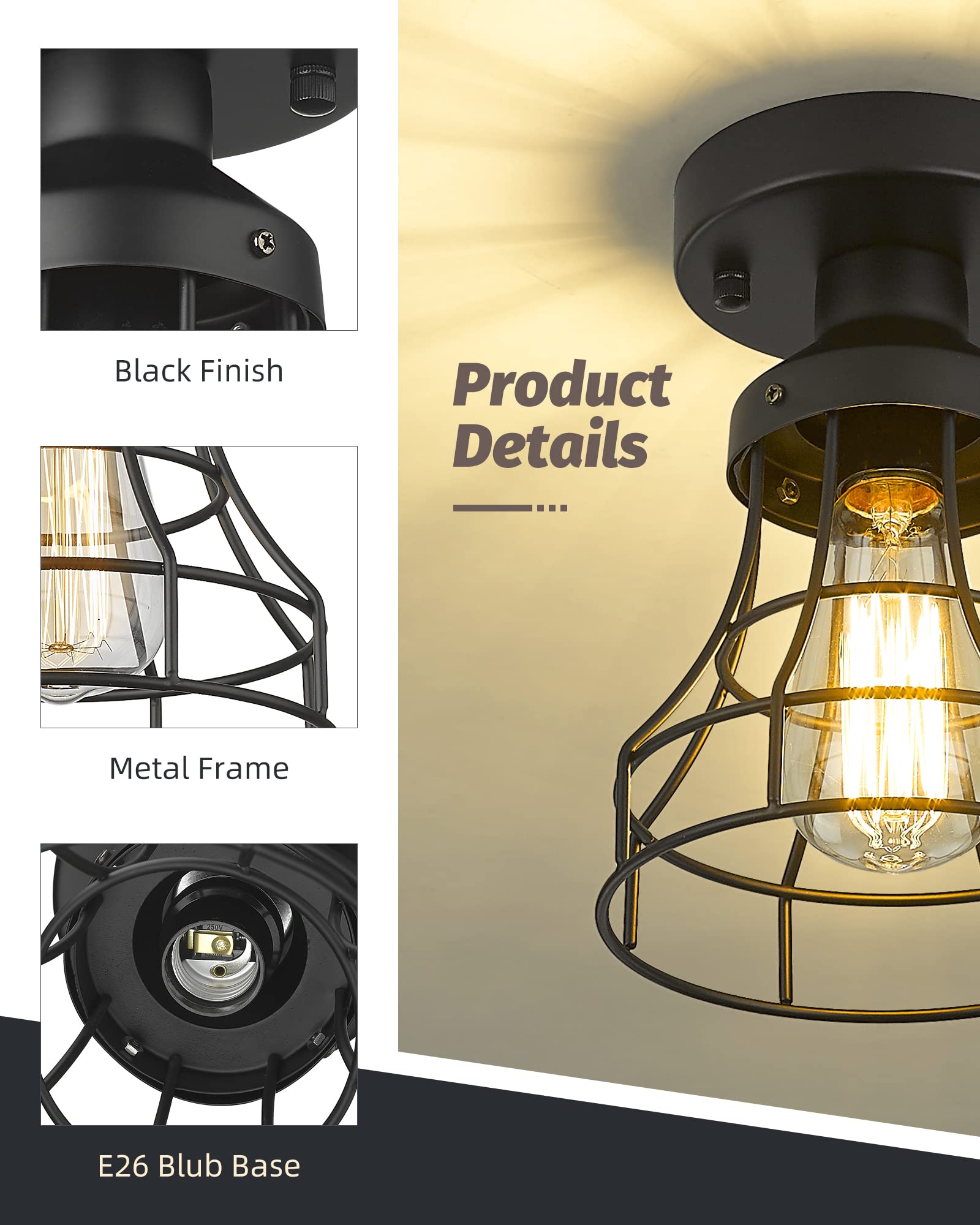 Vicnie 2-Light Flush Mount Ceiling Light, 12&quot; White Metal & Frosted Glass Fixture For Home