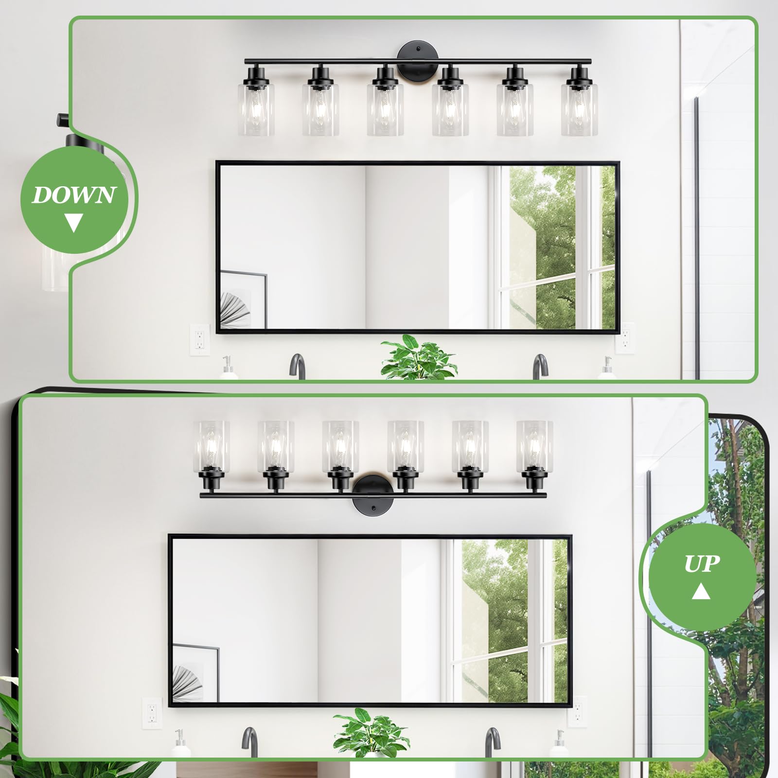 Guliaofo 6-Light Matte Black Bathroom Vanity Light Fixture, Metal Wall Lamp Over Mirror