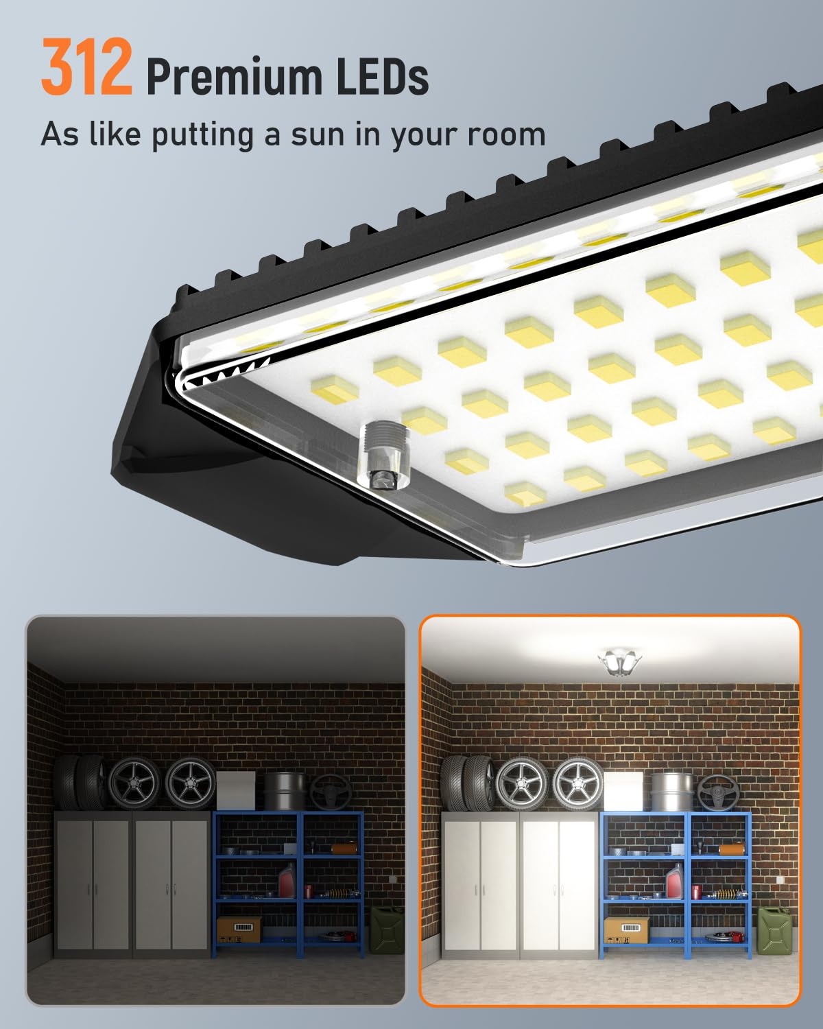 Adiding LED Garage Ceiling Light 10000Lm 6500K 6 Adjustable Panels E26 Black 1 Pack Polycarbonate