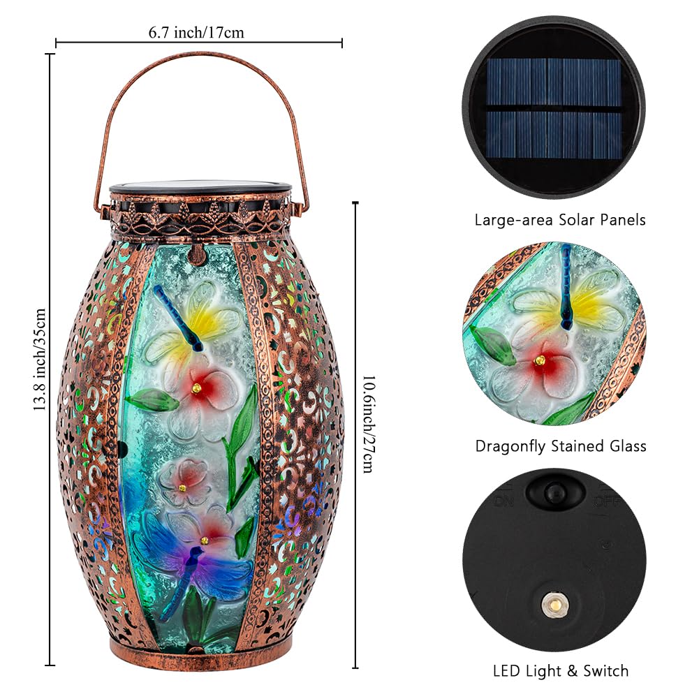 Vewogarden Solar Lanterns Outdoor Waterproof Hanging Decorative Dragonfly Solar Lights For Patio Porch Garden Table Decor