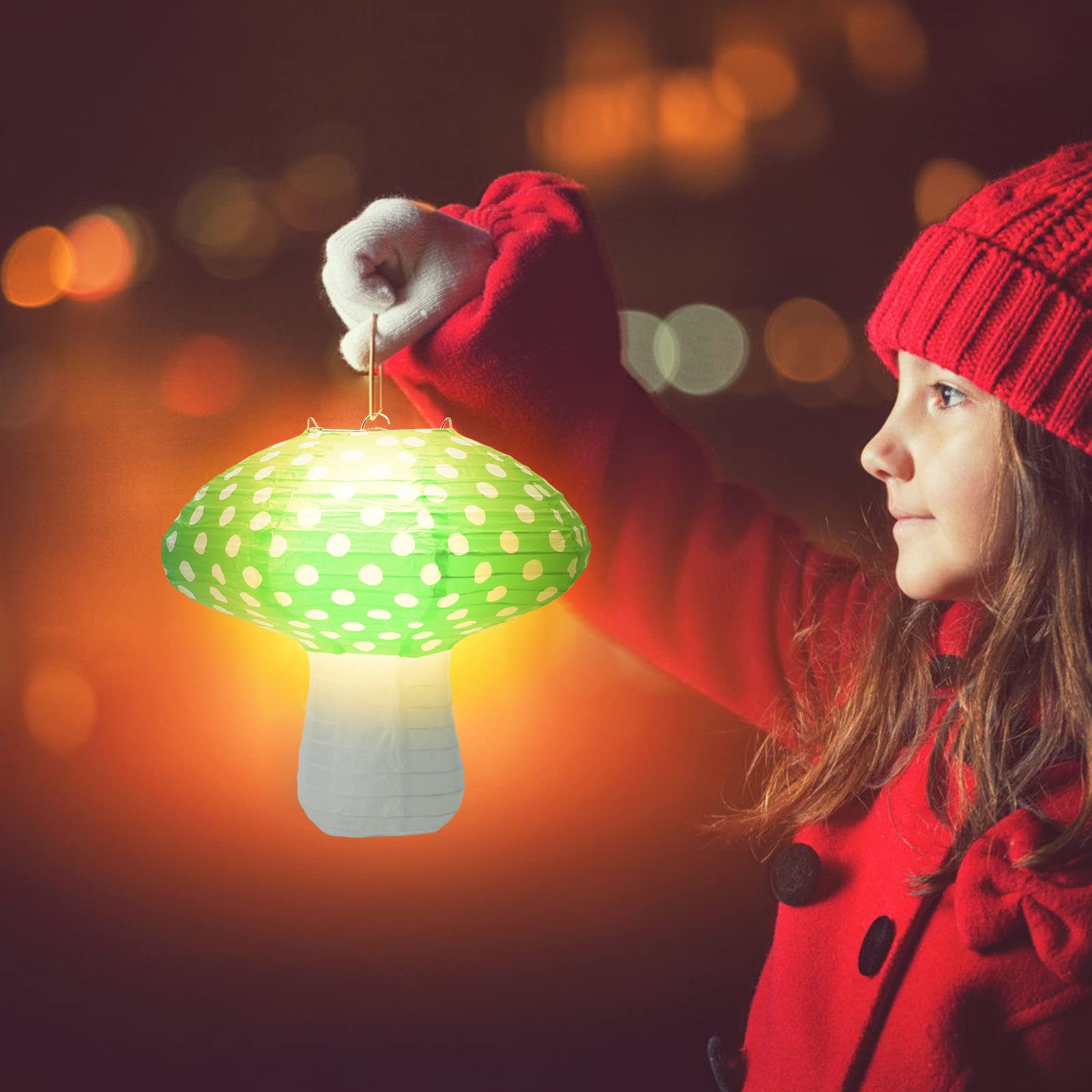 Windspeed Mushroom Shaped Paper Lanterns - 4Pcs, 8 Inch & 12 Inch, Green, Perfect For Nursery, Garden & Christmas Party Decoration