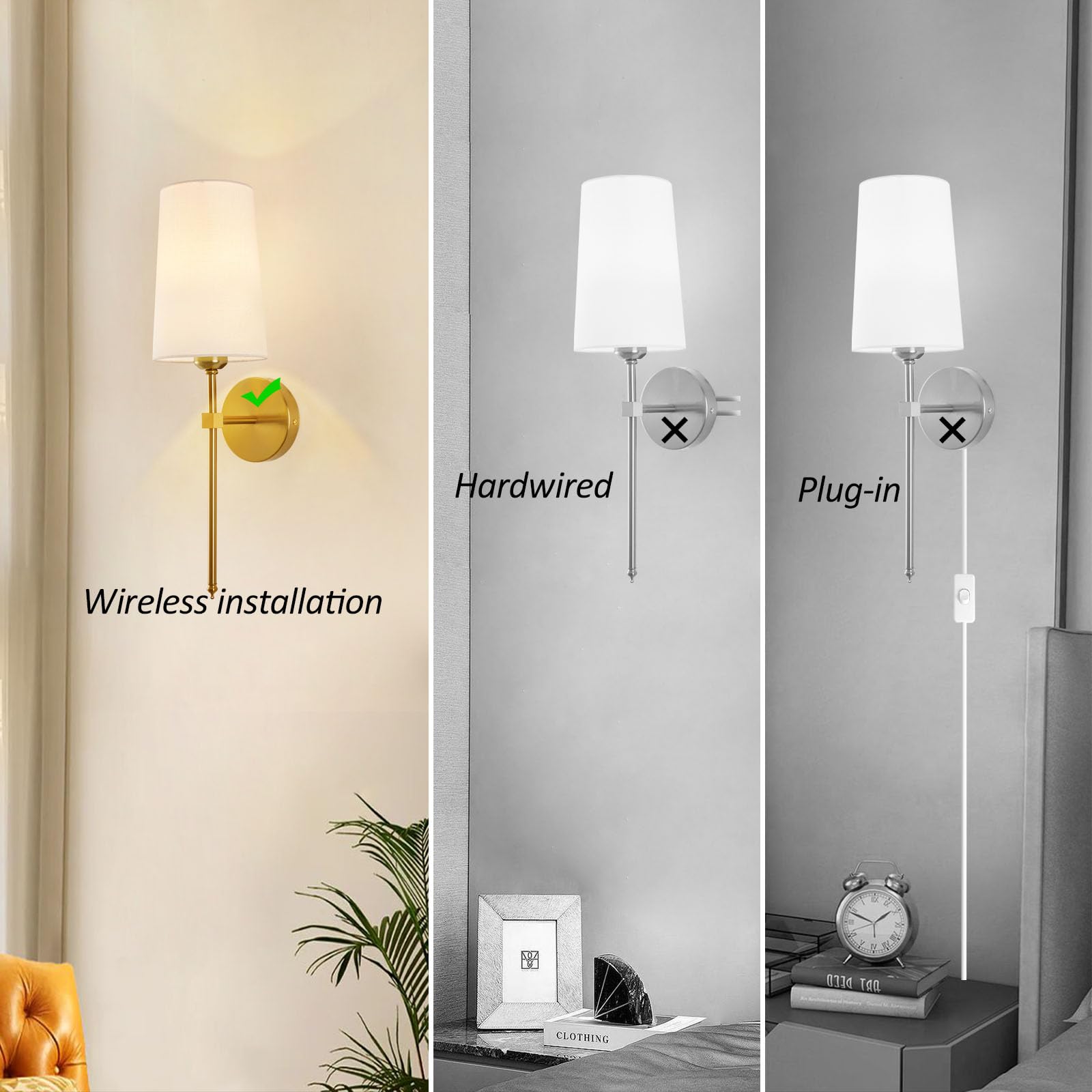 Cckzqyr Battery Operated Wall Sconces, Wall Sconces Sets Of 2, Rechargeable Wall Lights, With Remote Control Dimmable Detachable Bulb, Suitable For Bedroom Living Room Corridor Kitchen