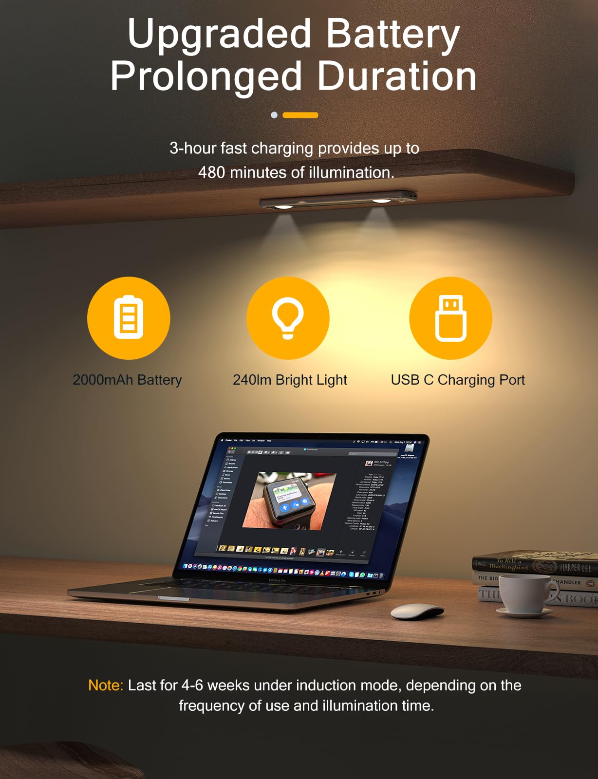 Yiger Under Cabinet Lights, Wireless Motion Sensor Light Indoor,10In Led Warm Lighting Rechargeable Battery Operated,4 Modes Nig