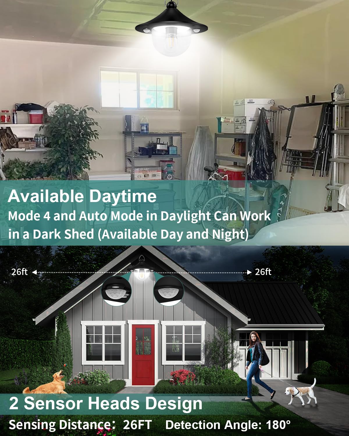 AEQ Solar Shed Light 3000LM with Remote Control, Double Motion Sensor, 5 Modes - Black, Model AE001