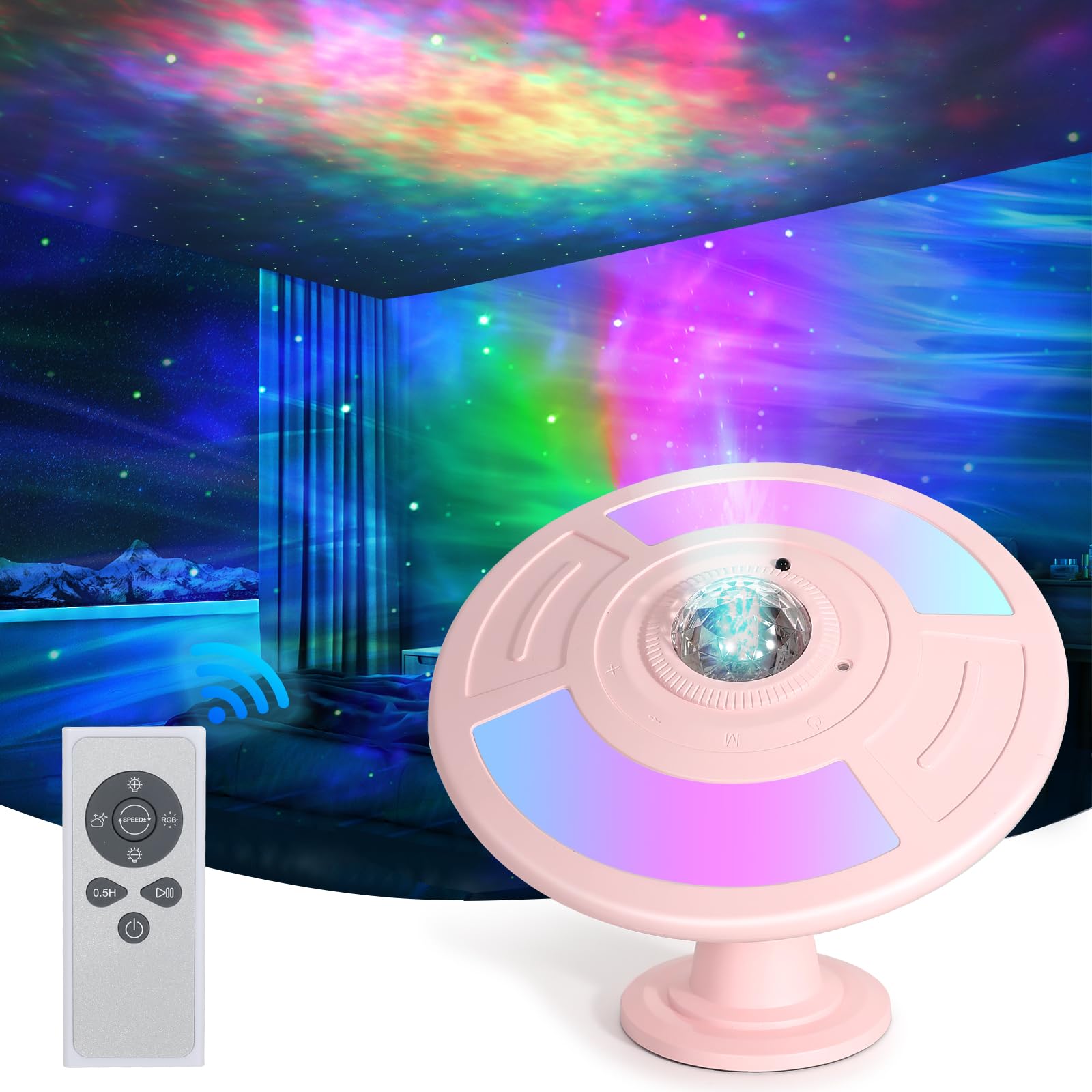 UFO Galaxy Projector - RGB Color-Changing Nebula Projector Lamp with USB Charging, Auto Focus, Timer & Remote, Perfect for Kids'
