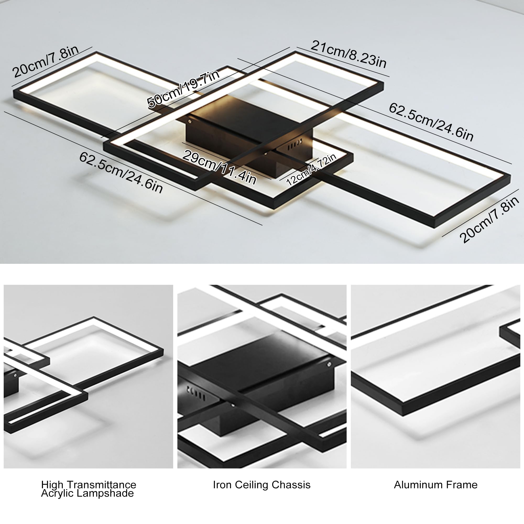 Jaycomey Modern Led Ceiling Light, 35.4In Led Black Flush Mount Ceiling Lights Fixture 75W Living Room Lighting Fixtures Chandel