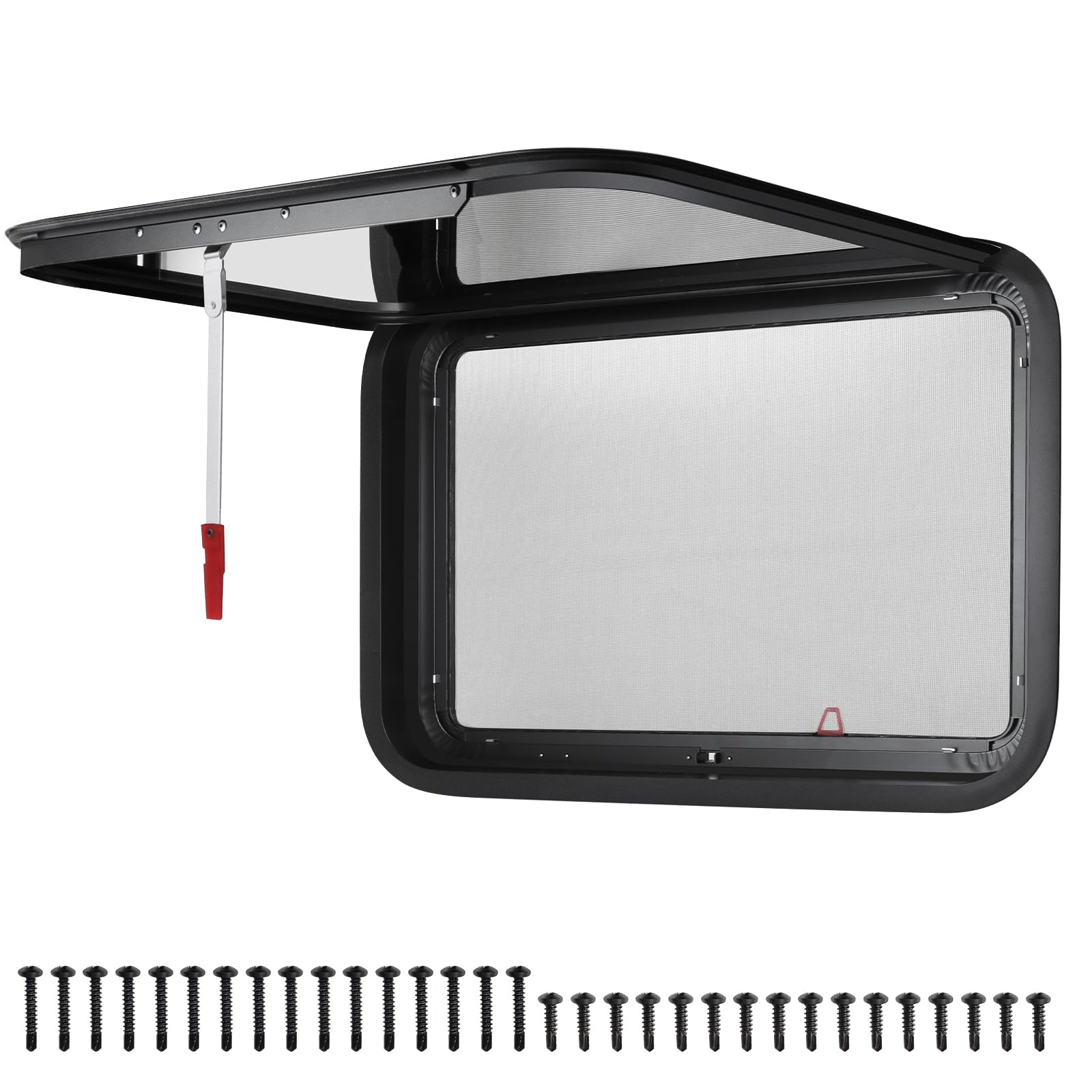 NOVINO RV Exit Window, 36"W x 22"H, Tempered Glass, Black, Model NRW-009, DOT Approved, Emergency Replacement for Camper & Cargo Trailers