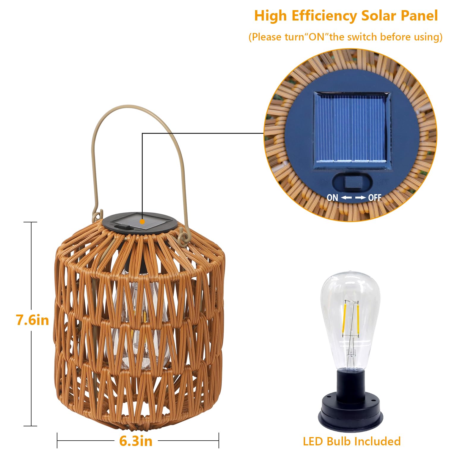 Eyassi Rattan Solar Lights, 4 Pack Solar Lanterns Outdoor Waterproof, Outdoor Lights for Yard, Hanging Lantern with Handle, Deco