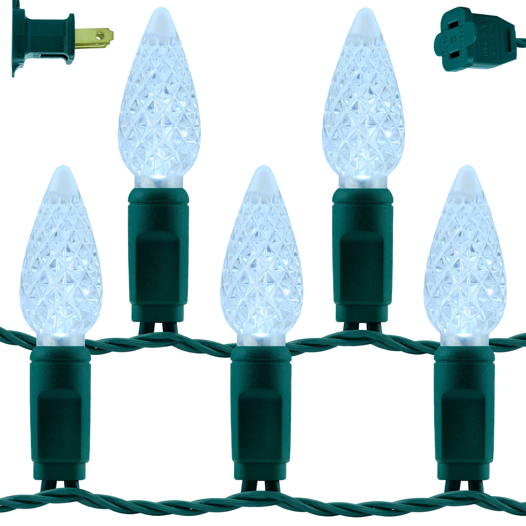 YULETIME Cool White C6 Strawberry LED Christmas Lights, 33 ft 100 Count 4'' Spacing One-Piece High Waterproof UL Certified Strin