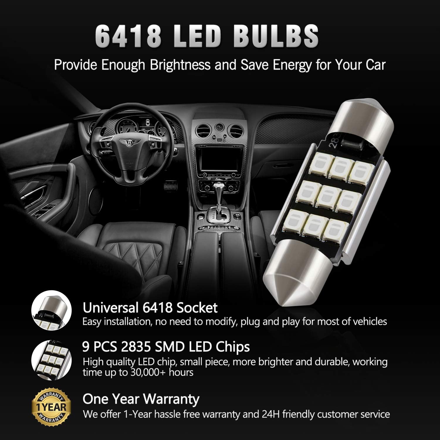 Brishine 6418 Led Bulbs, Super Bright Green 2835 Chipsets Canbus Error Free 36Mm 1.5    Festoon 6411 6461 De3425 C5W Led Bulbs F