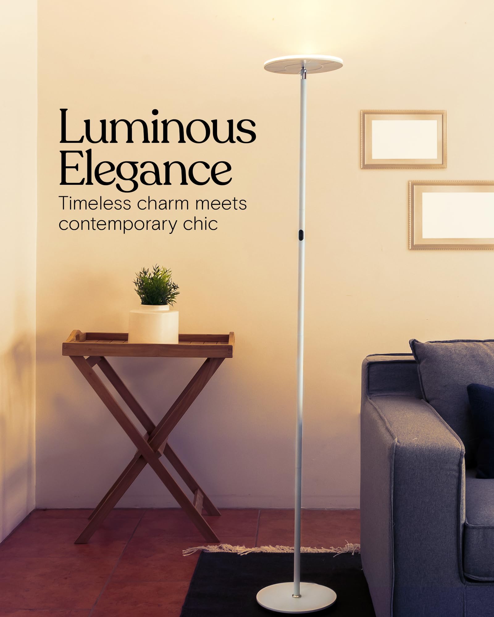 Brightech Sky LED Torchiere Super Bright Floor Lamp - Contemporary, High Lumen Light for Living Rooms and Offices - Dimmable, In