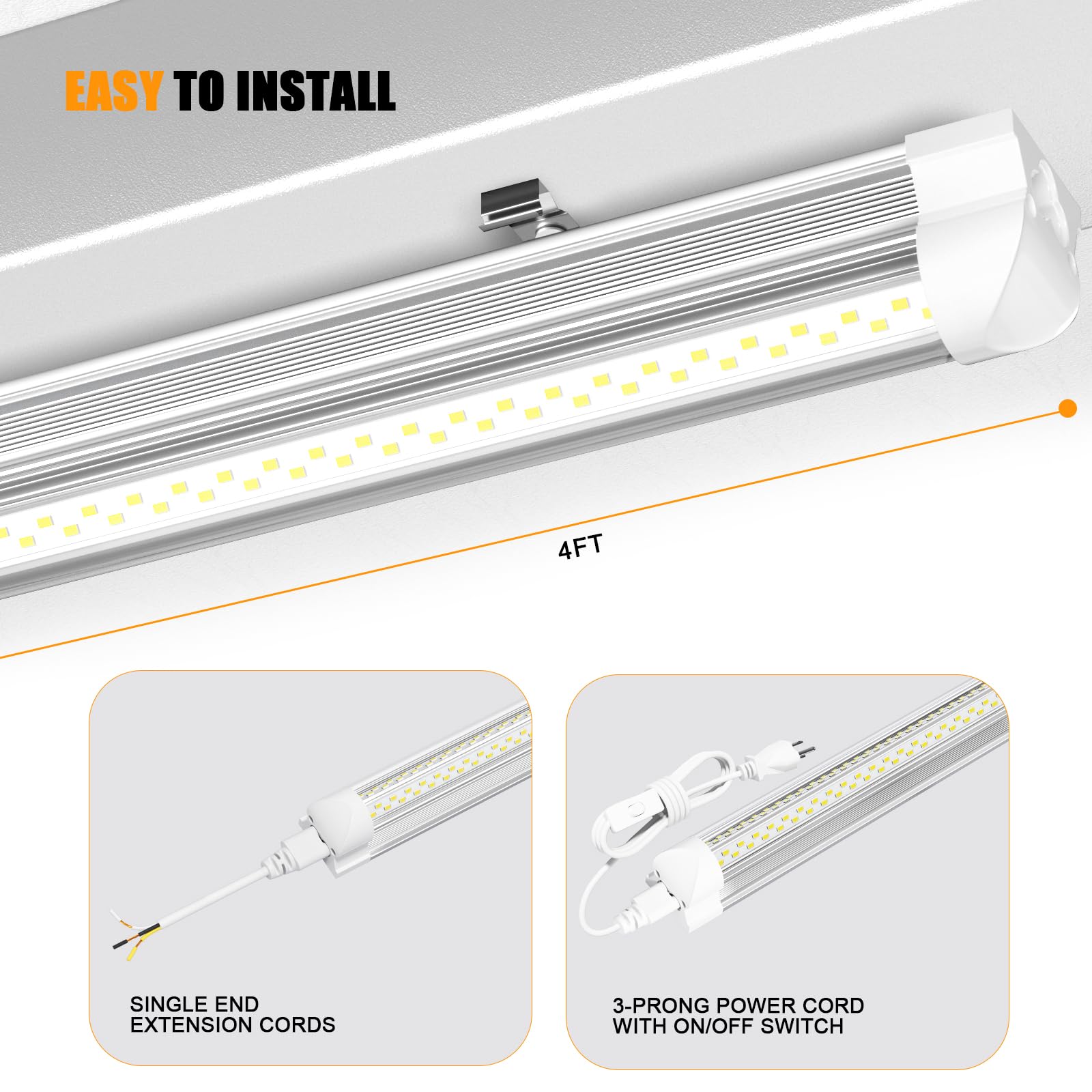 Onlylux 4Ft Led Shop Light - 6000K 50W, 7500Lm Linkable Ceiling Fixture With On