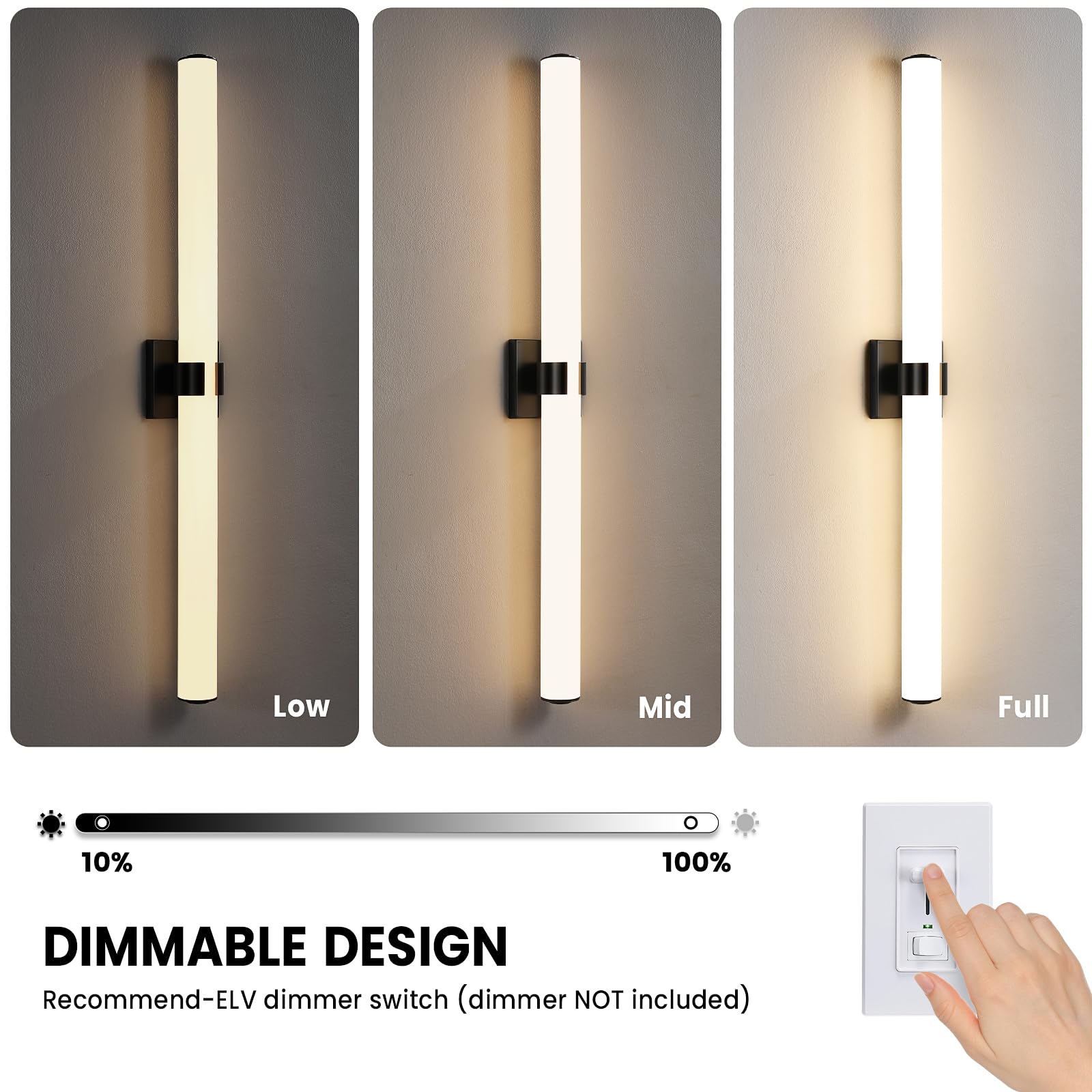 Aijiasi Bathroom Vanity Light - 39 Inch Black Bathroom Lighting Fixtures Over Mirror 3000K Dimming Led Vanity Light Bar Modern B