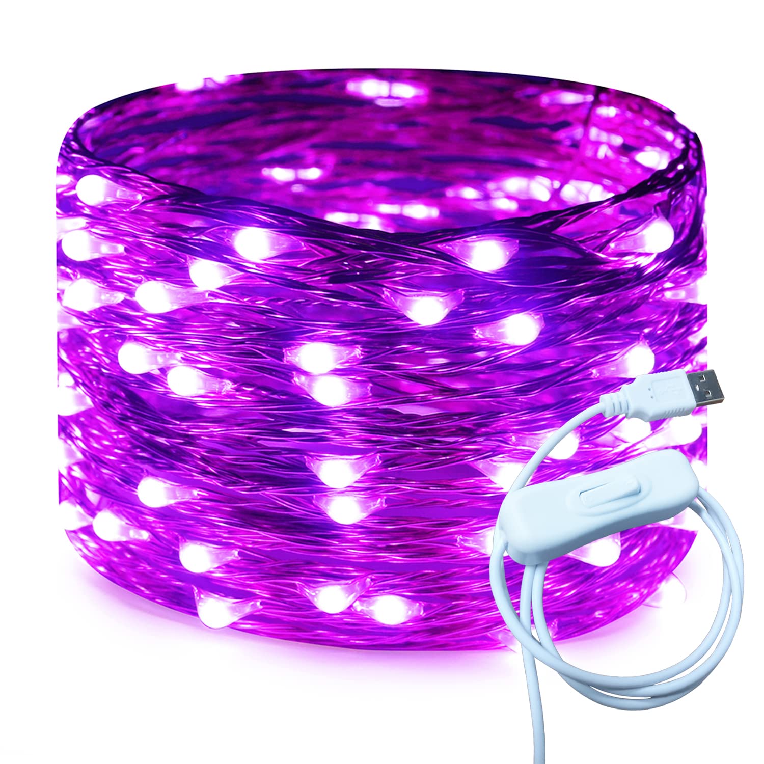 Ruichen 20Ft 120 Led Purple Usb Fairy Lights, Waterproof Copper Wire For Home Decor & Parties
