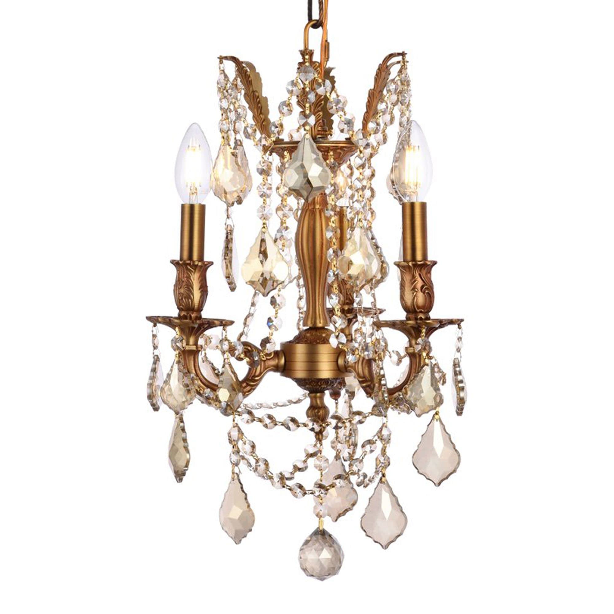 Elegant Lighting 9203D13Fg-Gt/Rc Royal Cut Smoky Golden Teak Crystal Rosalia 3-Light, Single-Tier Crystal Chandelier, 13" X 18", French Gold Finish