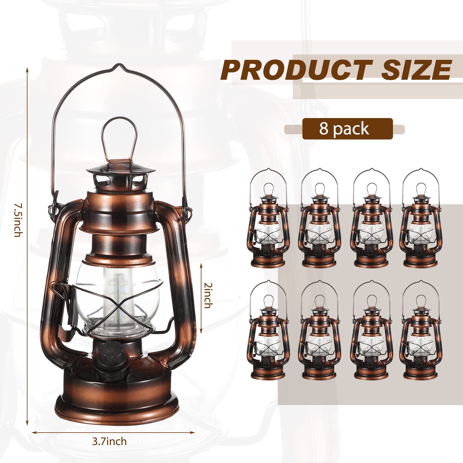 Hortsun Vintage LED Hurricane Lantern - 8 Inch, 12 Warm LEDs, Battery Operated, Glass, Indoor/Outdoor Decor