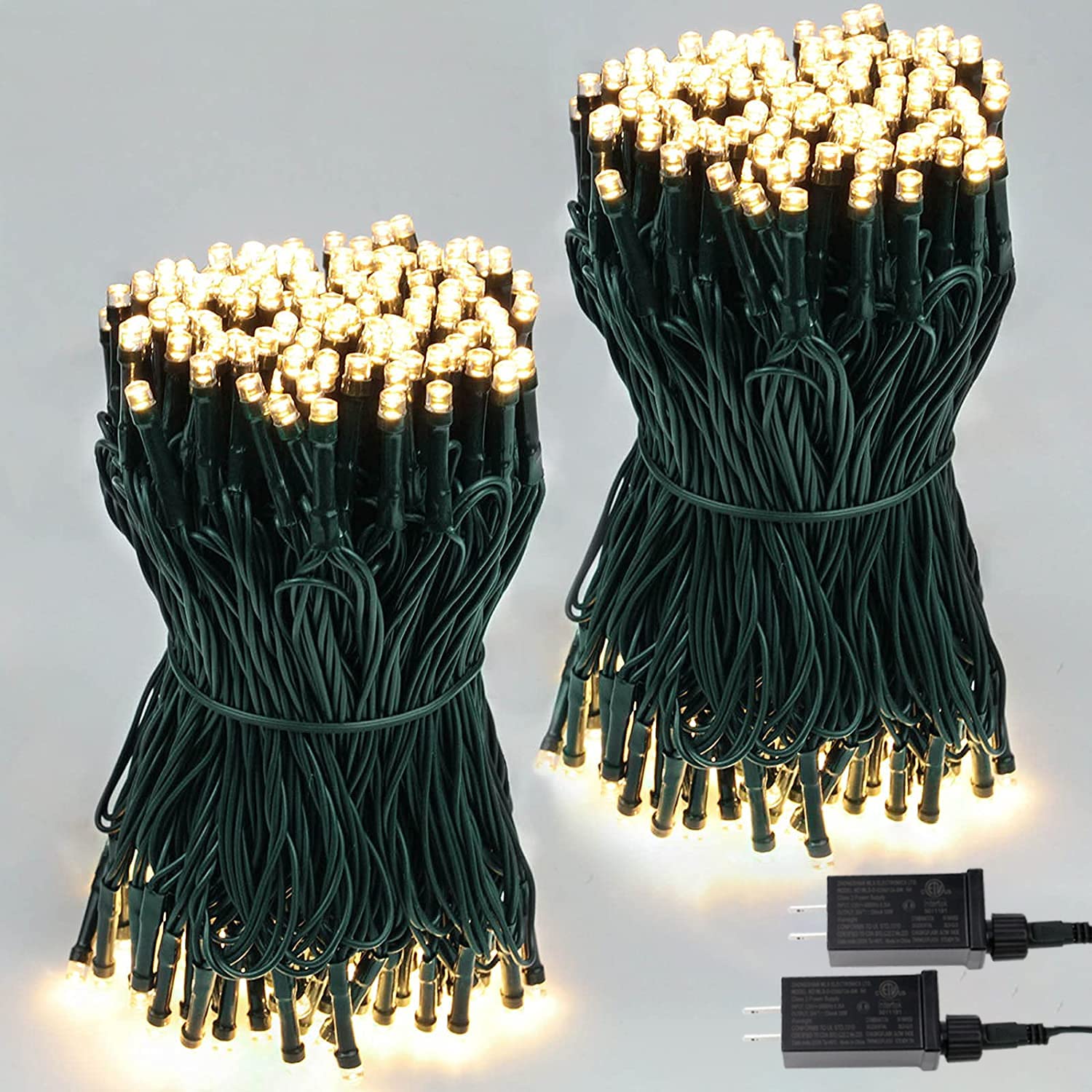 SANJICHA LED String Lights 200 LED Warm White 66FT 2-Pack Waterproof with Timer & Memory Function, 8 Lighting Modes
