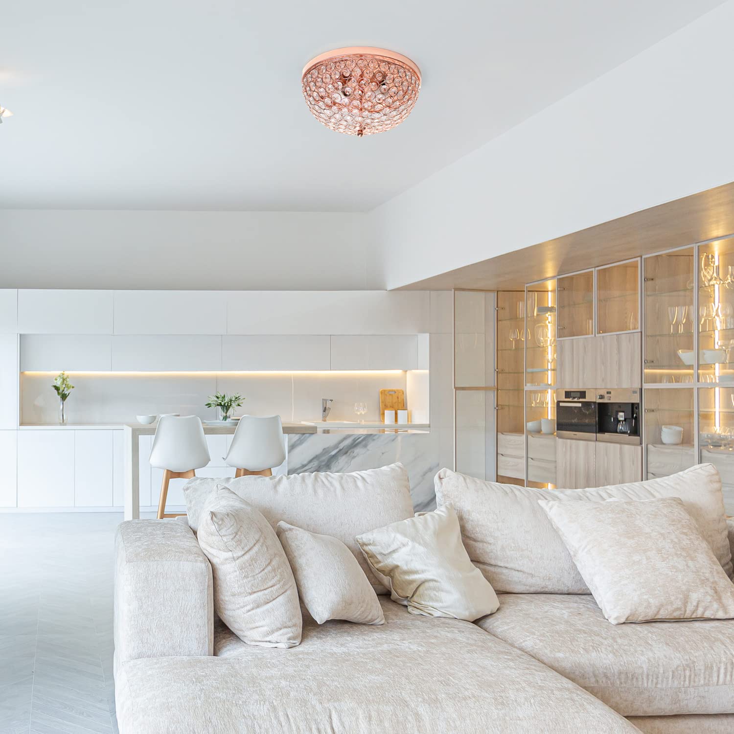 LALIA HOME Crystal Glam Ceiling Flush Mount Light, 2 Light, Rose Gold, 13x13x6.5 inches, Model LHM-2000-RG