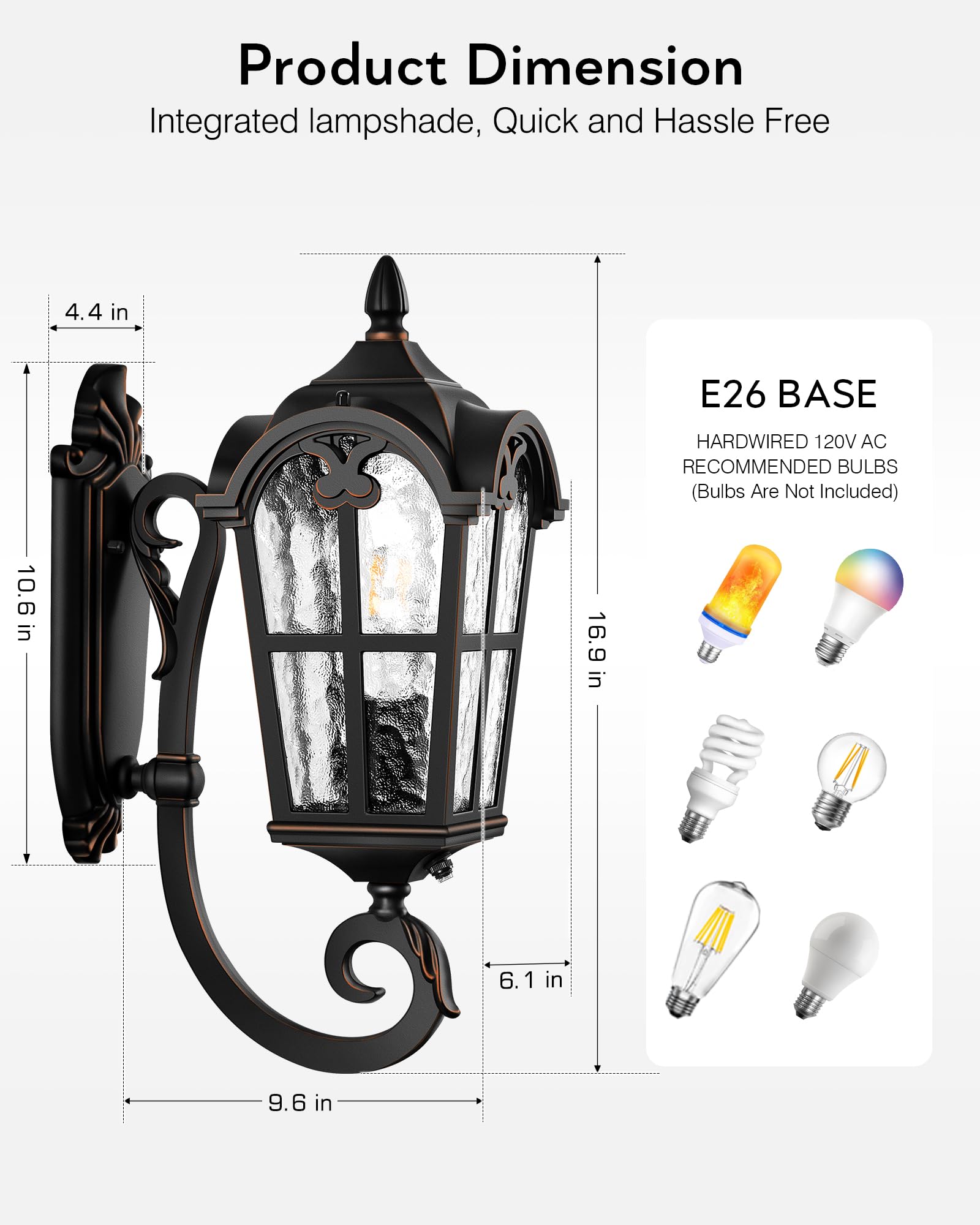 Vianis Outdoor Lights For Porch  Black Dusk To Dawn Outside Lighting With Gold Trim  Porch Lights Outdoor With Tempered Water Ripple Glass For Garden  Patio  Entryway  Waterproof Anti-Rust