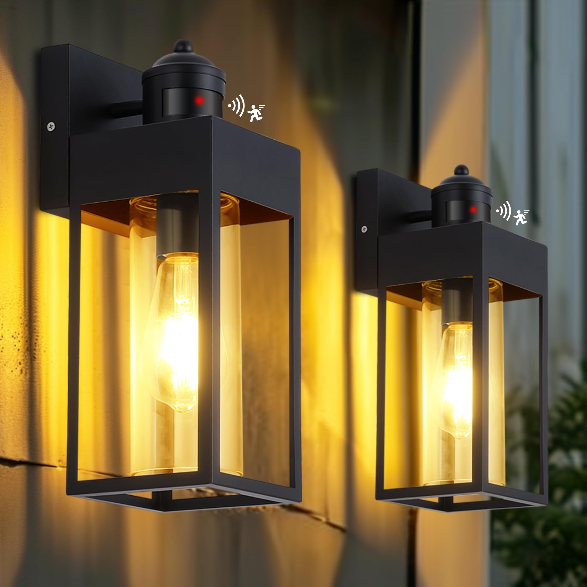DAKAFUL Motion Sensor Outdoor Lights - 2-Pack, LED Wall Sconce, Dusk to Dawn, Black, Model DK-MSOR-QX-01