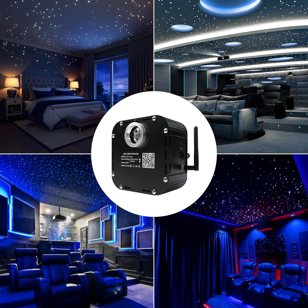 Azimom High Brightness 50W Twinkle Fiber Optic Starlight Kits Mixed800Pcs 16.5Ft Fiber Strands End Glow Sound Activated Bluetooth/App Remote Control Theater Ceiling Home Shop Lobby Roof Decor