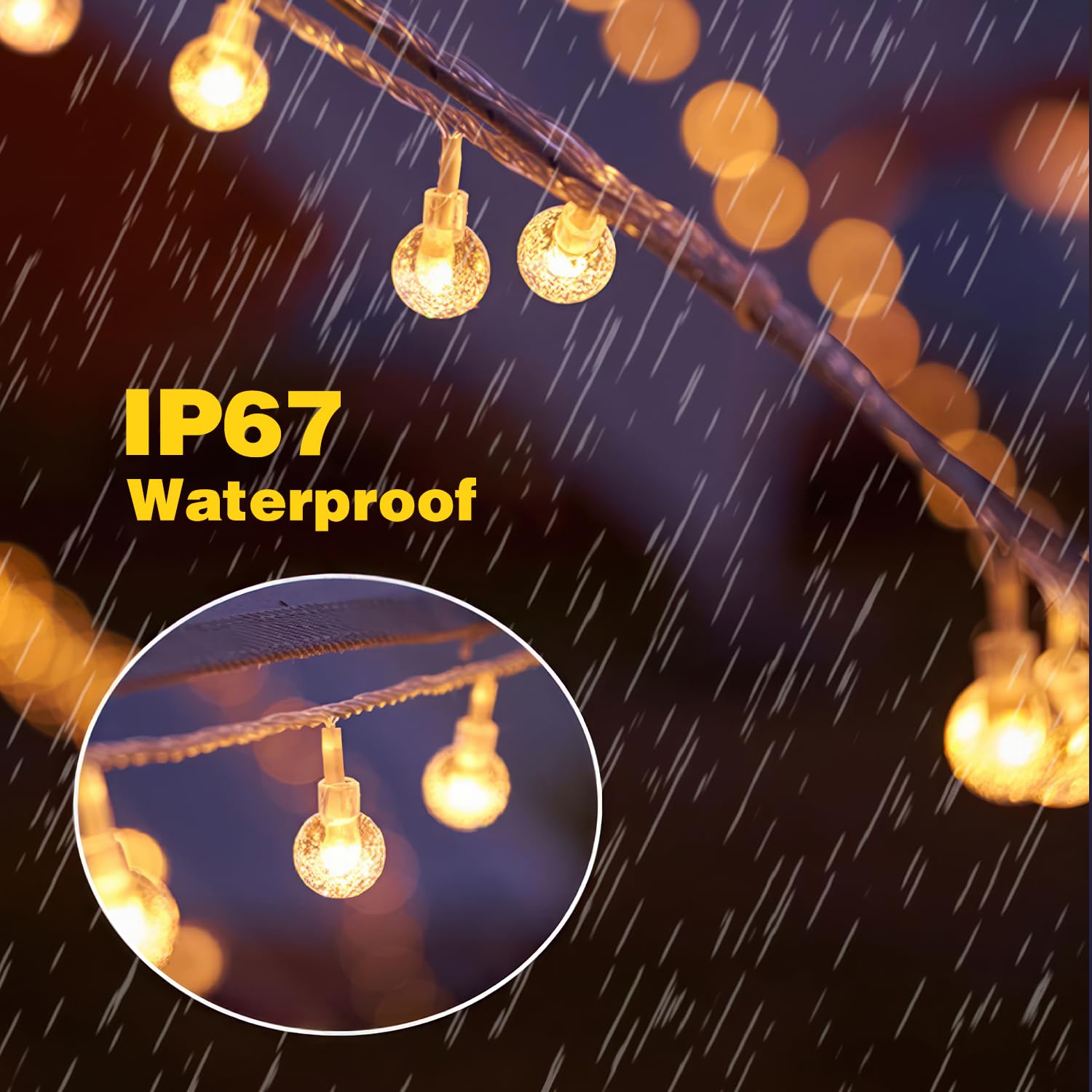 Xzai Globe Fairy String Lights, 33Ft 100Led Battery Operated With Remote, Ip67 Waterproof Indoor Outdoor Hanging Crystal Beads For Home Party Patio Garden, Warm Yellow