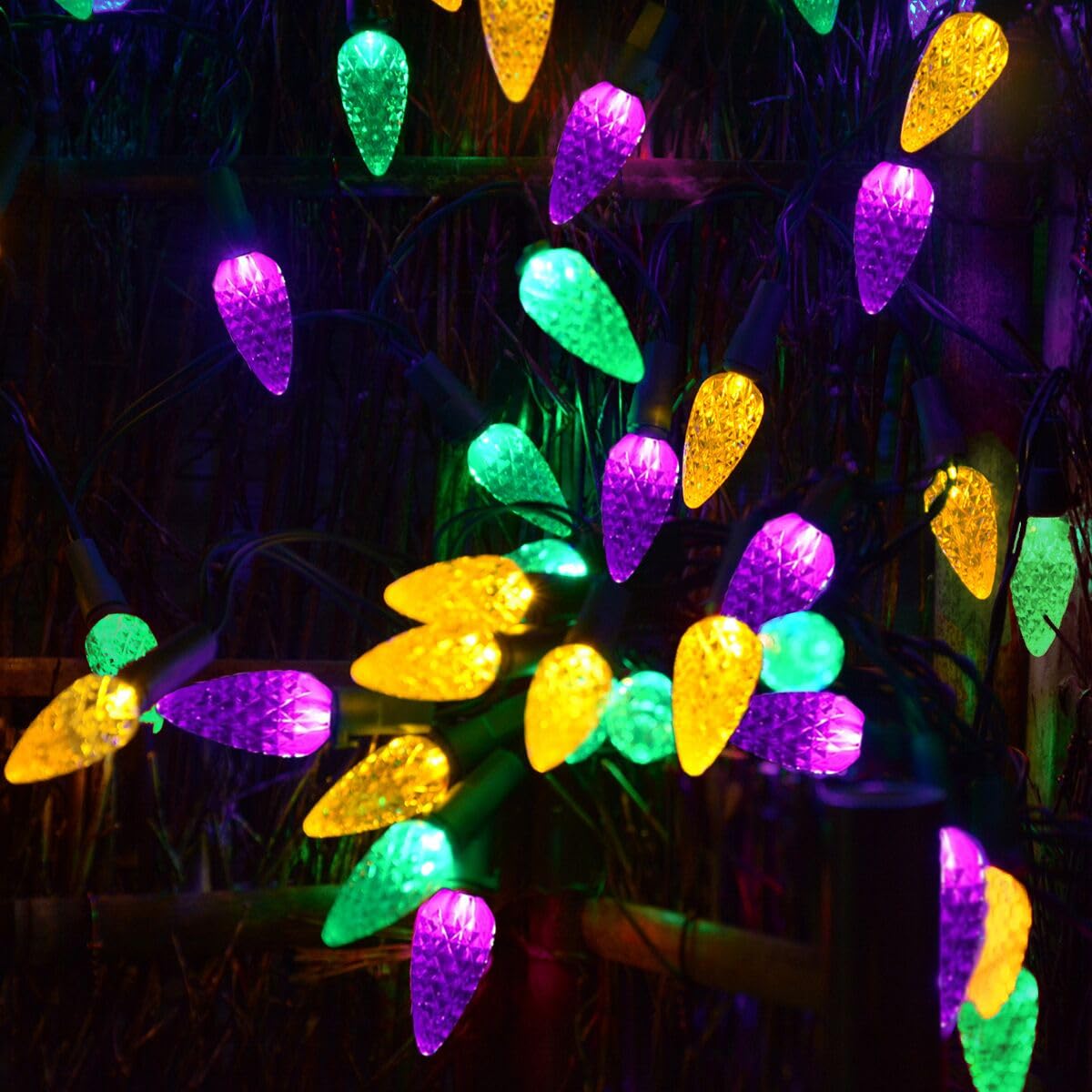 Huacenmy Solar C6 Strawberry Lights, 100 LEDs, Waterproof, 8 Modes, Yellow Green Purple, Outdoor Garden Decor