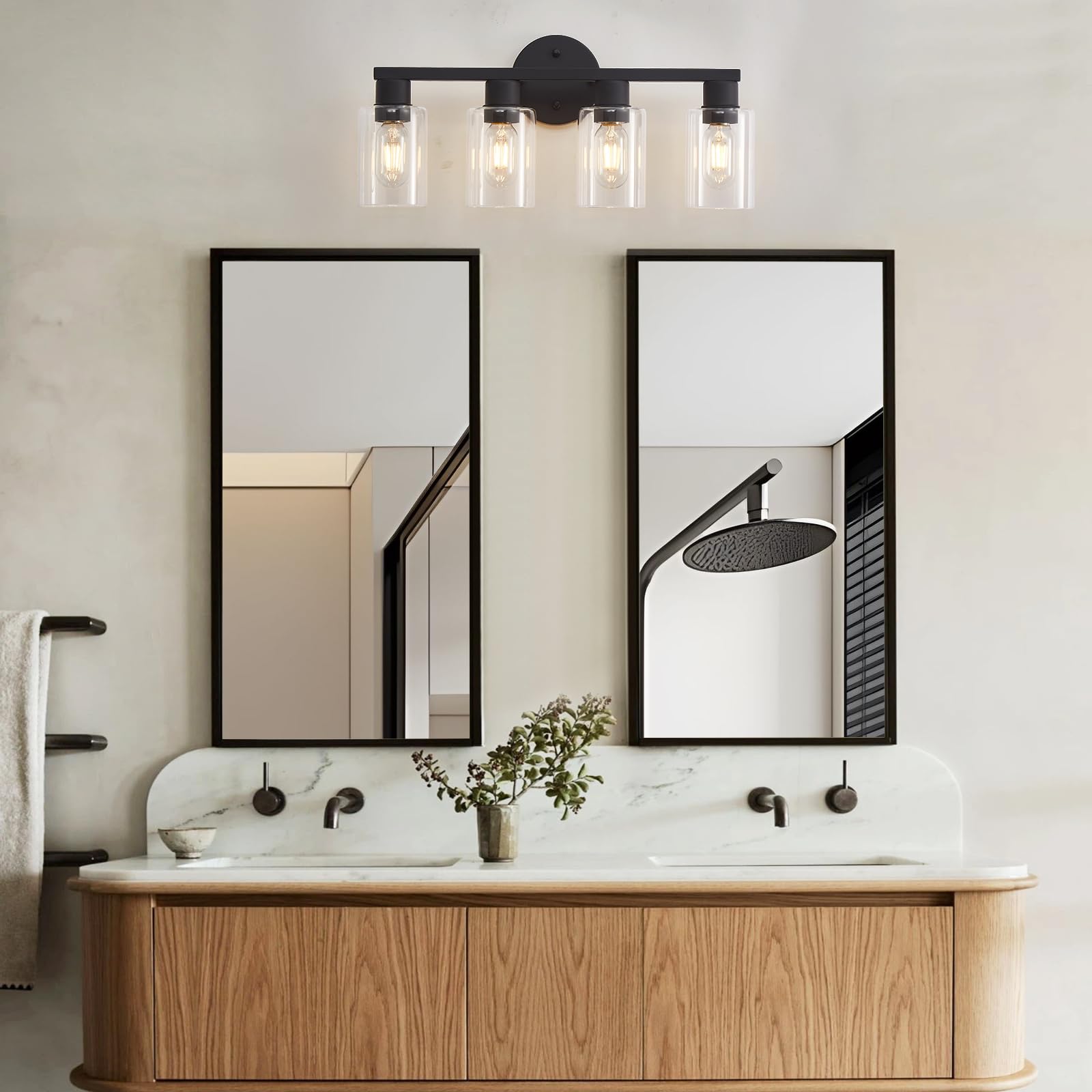4 Light Bathroom Vanity Light, Bathroom Light Fixtures With Clear Glass Shade, Modern Farmhouse Bathroom Light Fixtures, Matte B