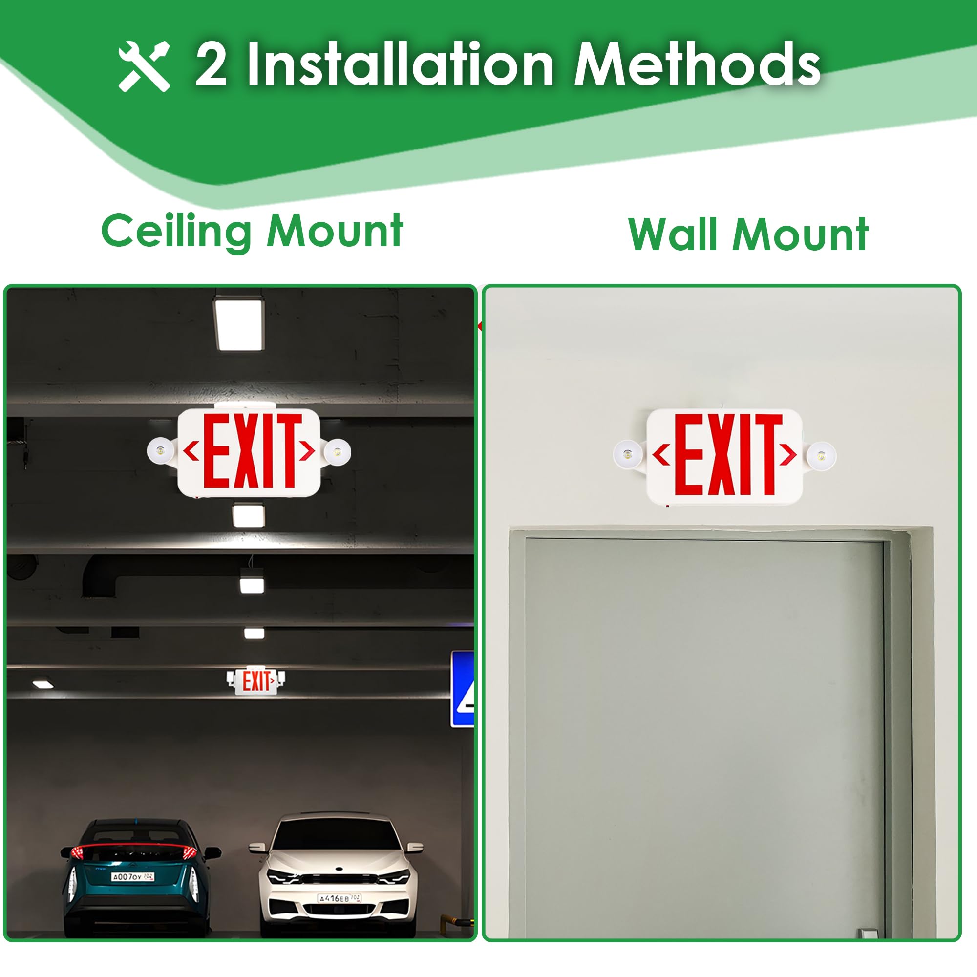 Gruenlich Led Exit Sign Combo With Emergency Lights, Adjustable Heads And Double Sided, Battery Backup, Ul 924 Qualified, Ac 120-277V, Commercial Emergency Exit Light For Business- 4 Pack