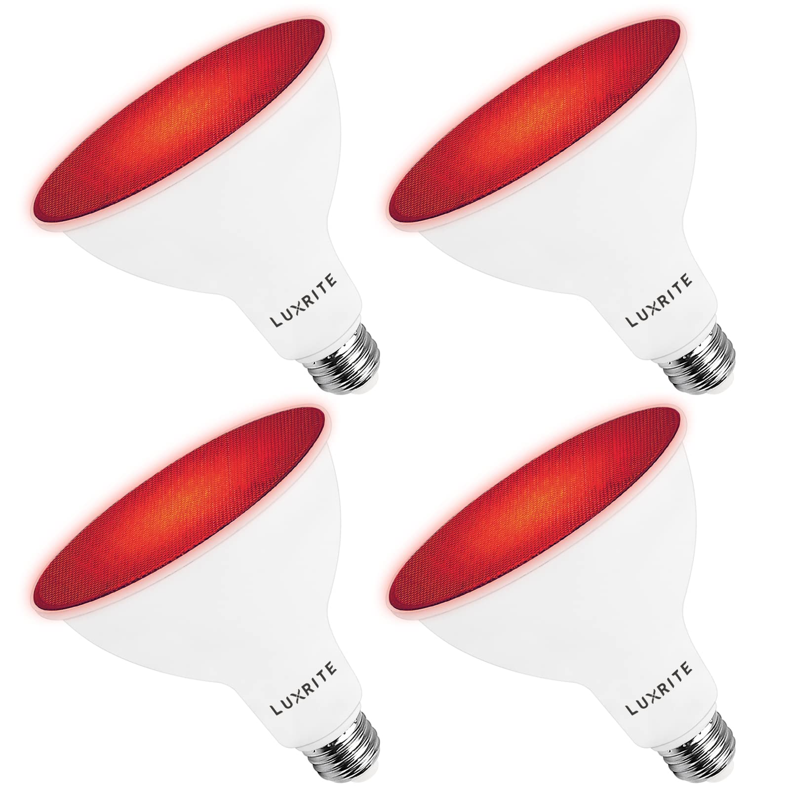 LUXRITE LED PAR38 Flood Light Bulbs, 8W (45W Equivalent), Red, Damp Rated, E26 Base, 4 Count