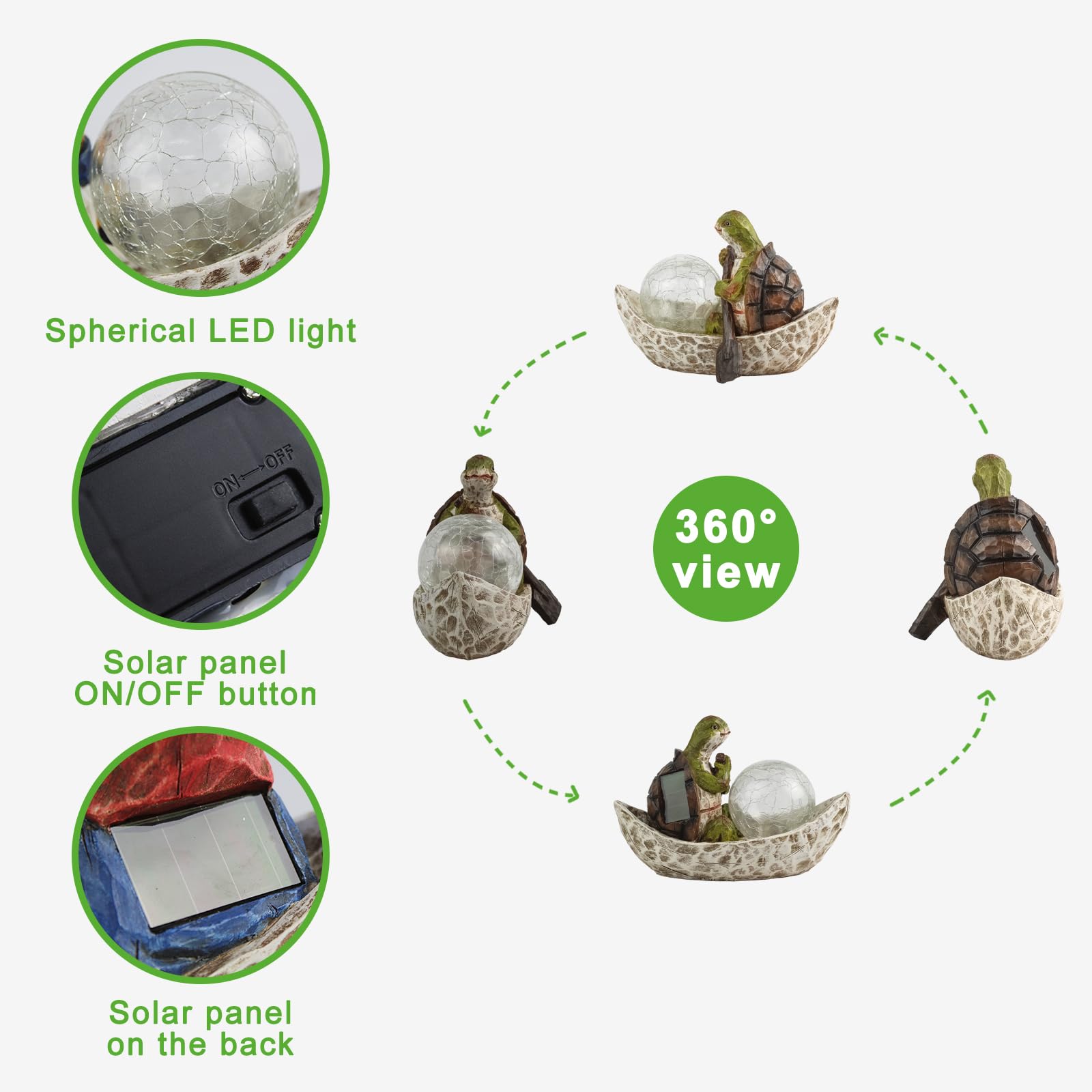 Rezpuao Garden Statue Of Turtle,Garden Decor Turtle Figurine,Turtle Outdoor Statue,Solar Turtle Decor For Patio,Balcony,Yard,Law