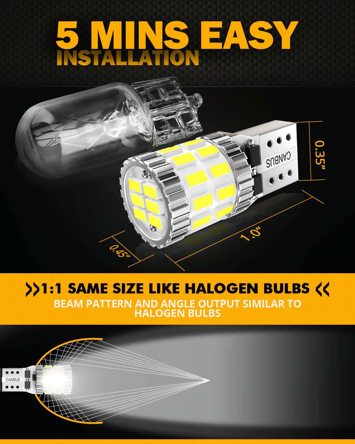 Auxbeam 194 LED Bulbs, 400% Brighter, Canbus Error Free, 30-SMD, Pack of 2, White, Model XD000532