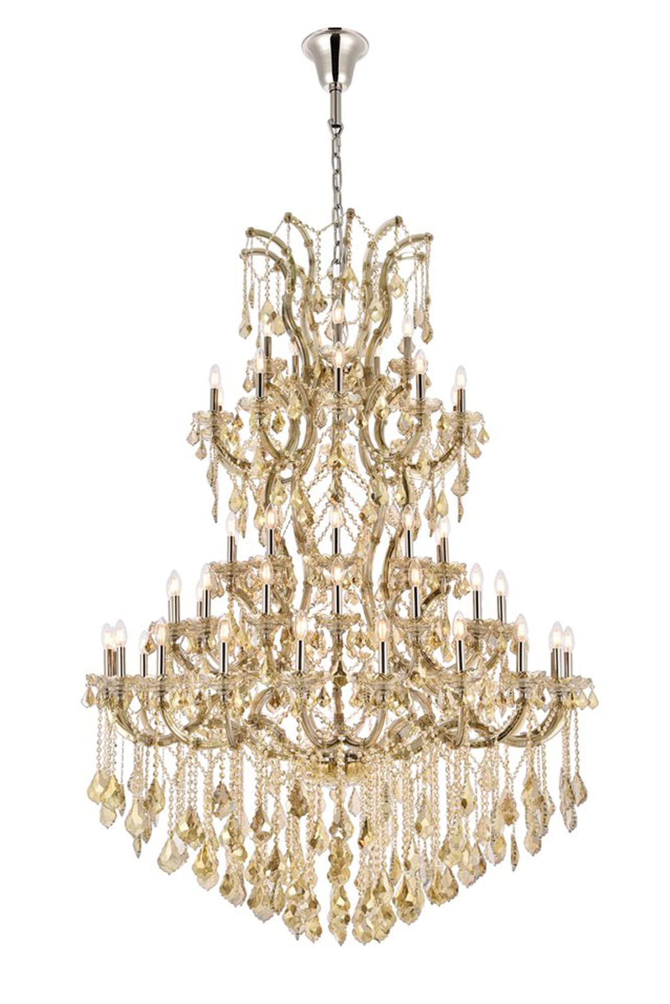 Elegant Lighting 2800G54GT-GT/RC Theresa Collection 61-Light Large Hanging Fixture with Royal Cut Golden Teak Crystals, Golden Teak Finish