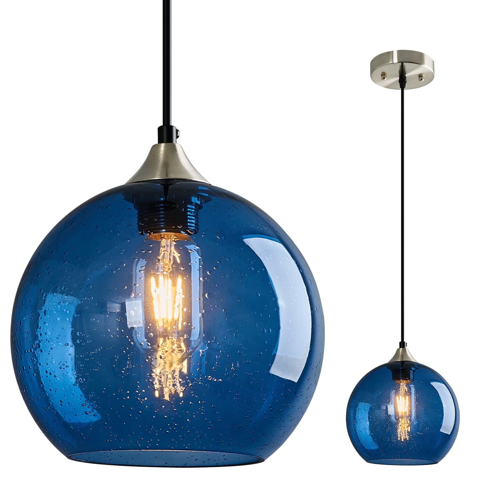Lbsqj Blue Glass Pendant Lights Kitchen Island Lighting Globe Pendant Light Fixtures Modern Pendant Lighting For Kitchen Island Bedroom Living Dining Room Light Fixture(7.87In  1-Pack)