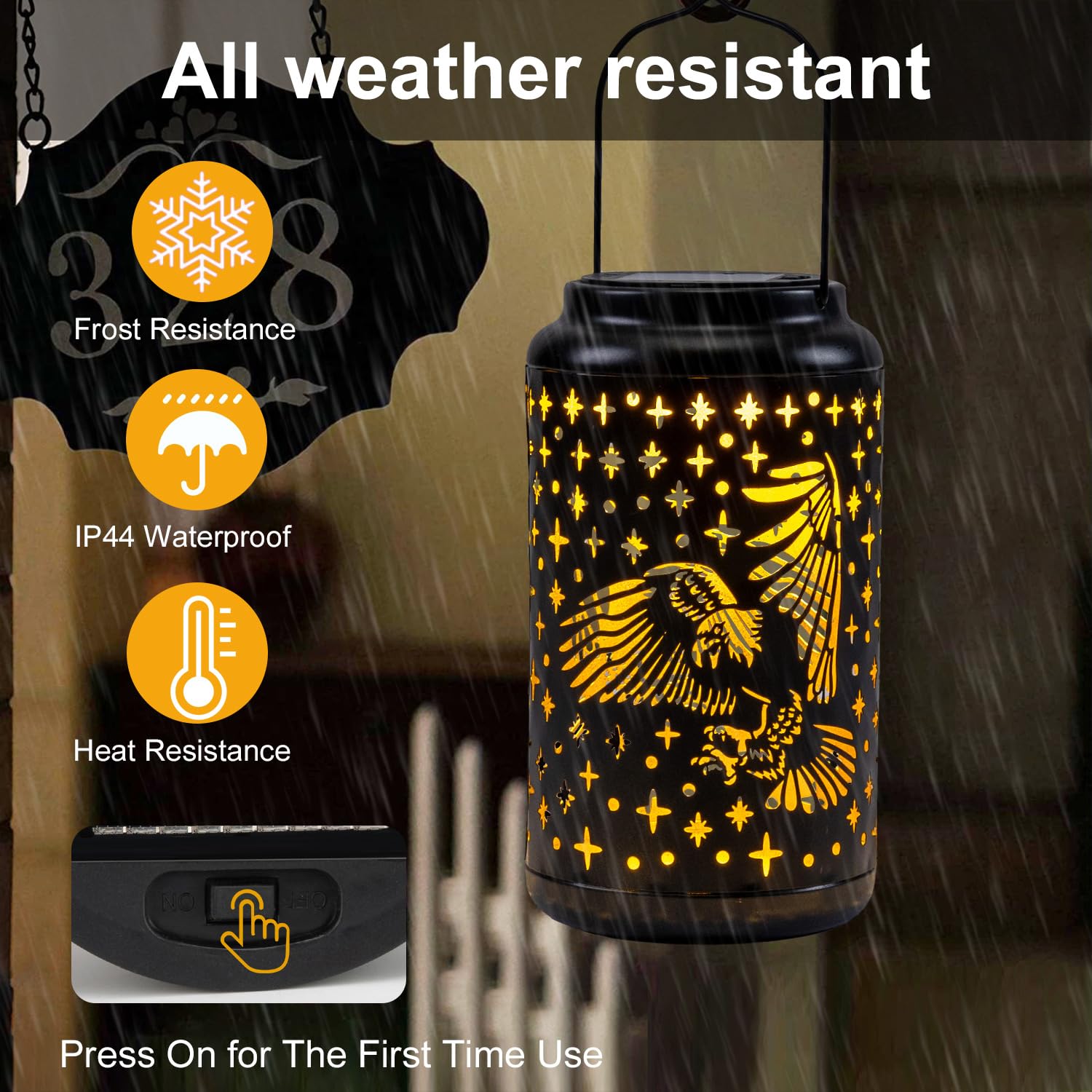 Pearlstar Eagle Lantern Outdoor Solar Hanging Lantern Lights Decorative Solar Light Waterproof For Table Patio Yard Garden Lawn