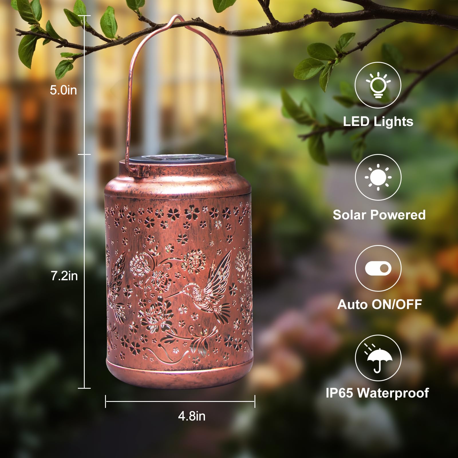 YISITEONE Hummingbird Solar Lanterns 4 Pack, Metal Waterproof Outdoor Lights for Patio, Brown, Model ES0425ES00009