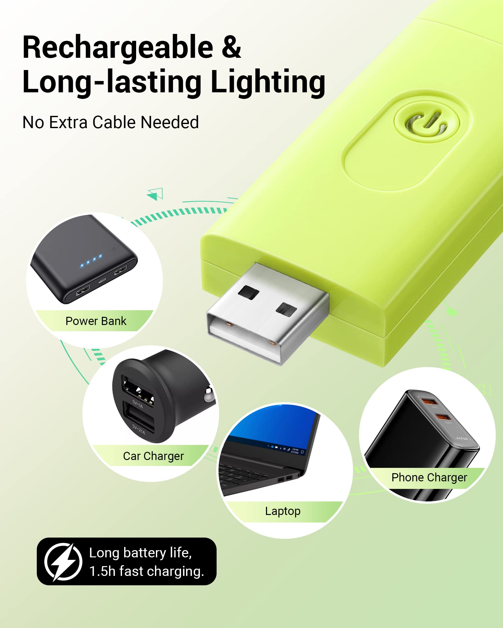 DEWENWILS USB Rechargeable Book Light, Adjustable Brightness, LED, Green, Model HBRL01G