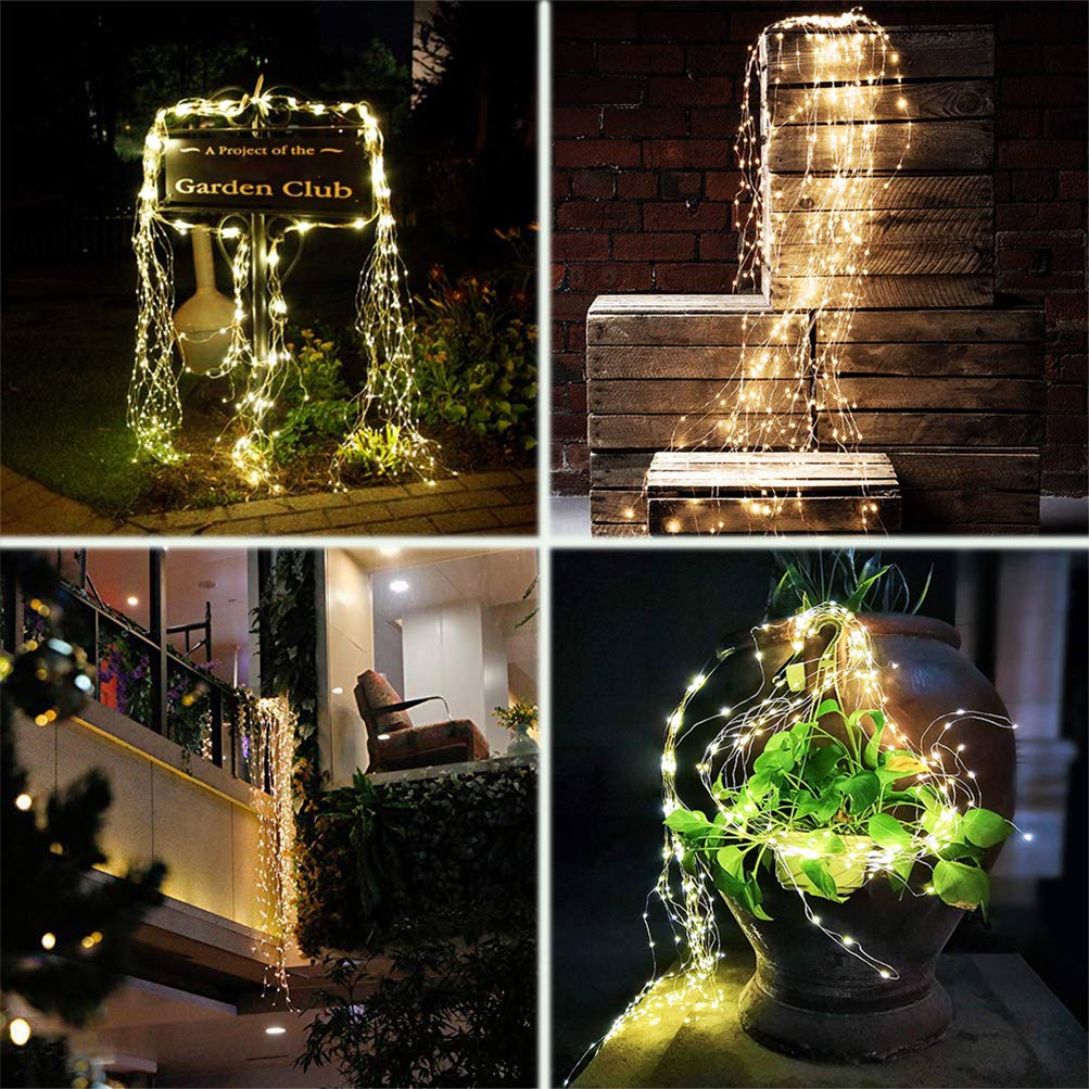 4 Pack 880 Led Battery Operated Firefly Bunch Lights, Remote Control Timer 8 Flashing Modes Copper Wire Waterfall Lights, Fairy Lights Waterproof For Christmas Patio Party Outdoor Decor (Warm White)