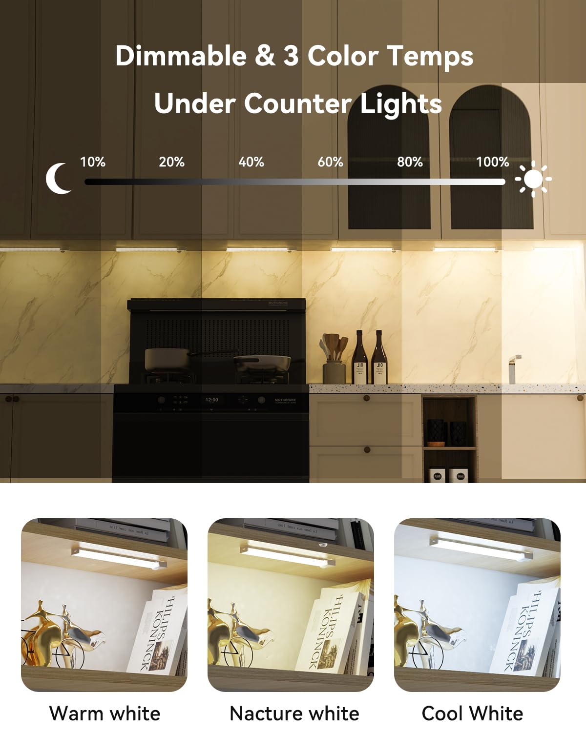 Rihvy Under Cabinet Lighting 4 Inches Rechargeable Motion Sensor Light Indoor, 3 Color Dimmable Closet Light Battery Operated, U